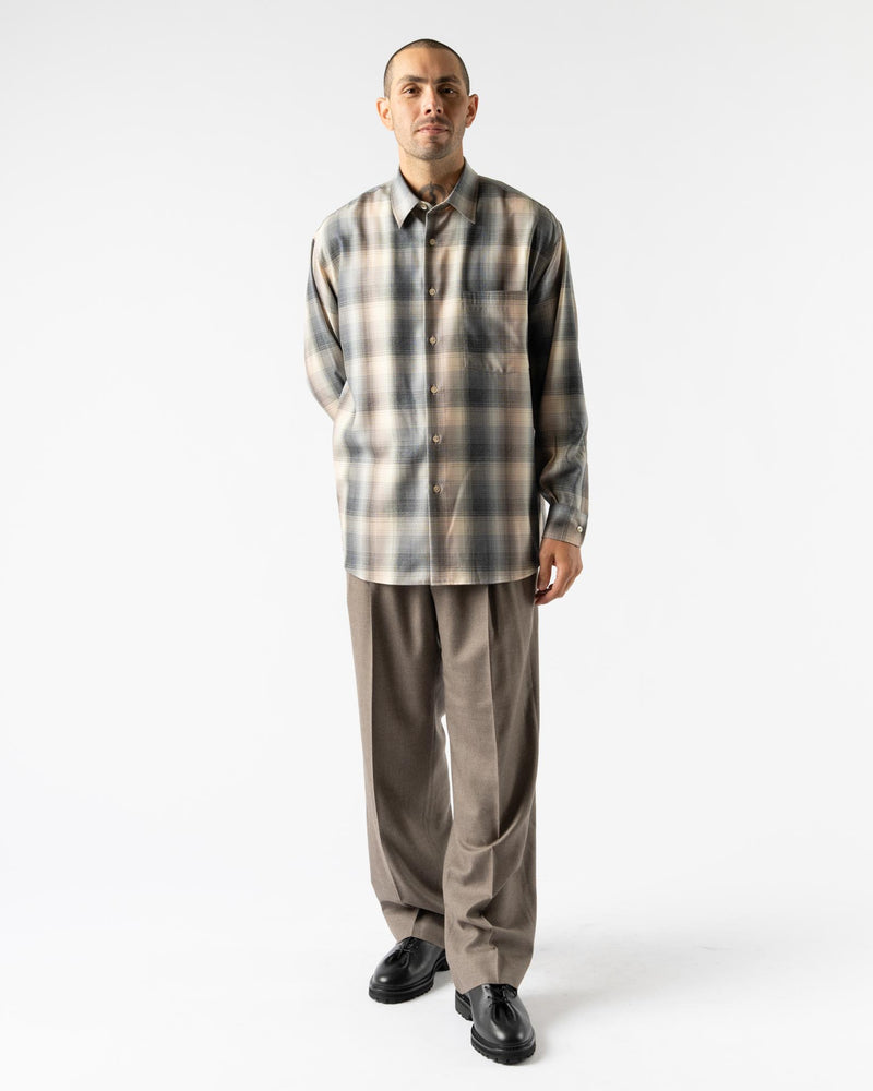 Auralee Super Light Wool Check Shirt in Beige/Blue Check