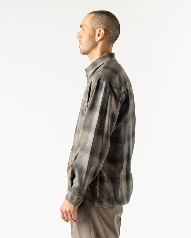 Auralee Super Light Wool Check Shirt in Charcoal/Grey Check