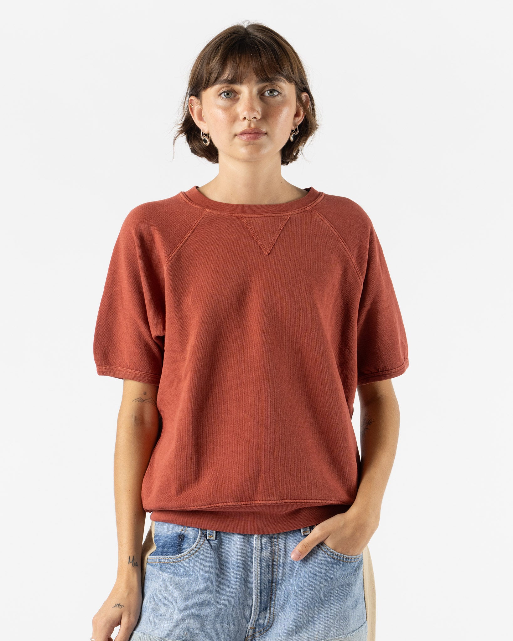 B Sides Short Sleeve Sweatshirt in Faded Tomato Overdye