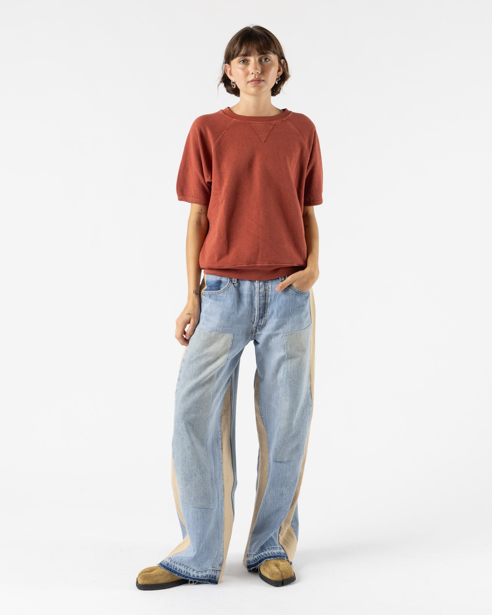 B Sides Short Sleeve Sweatshirt in Faded Tomato Overdye