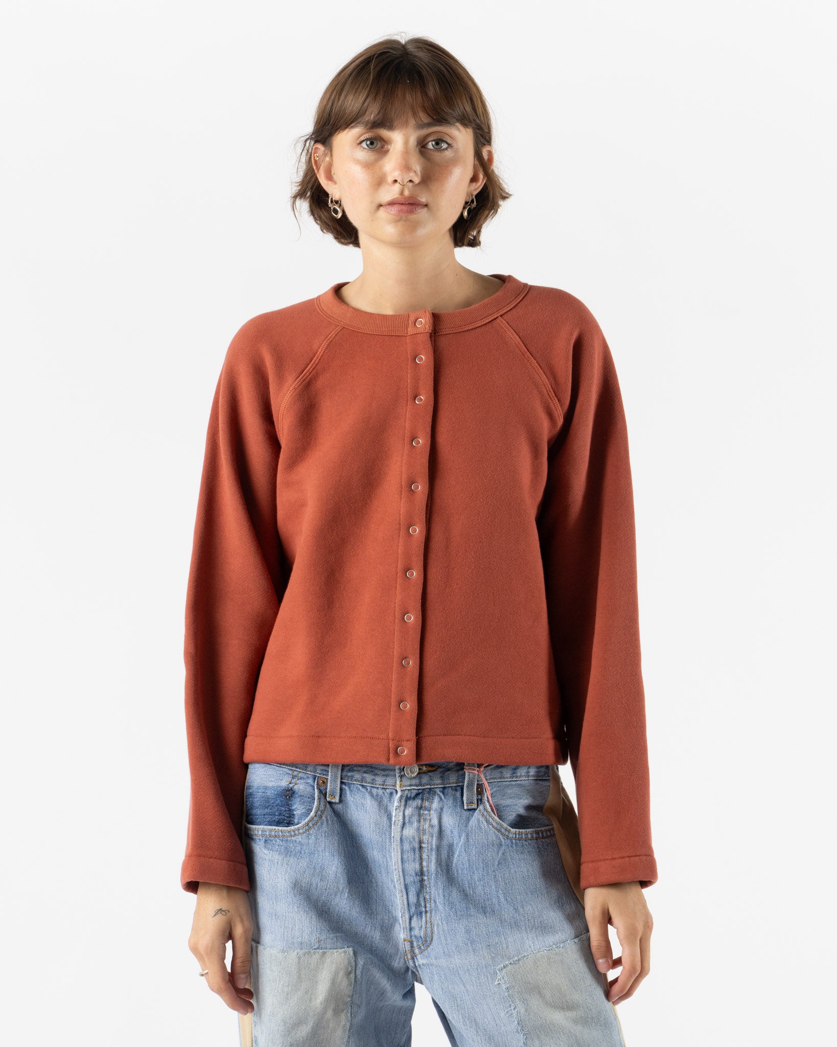 B Sides Snap Cardigan in Faded Tomato Overdye