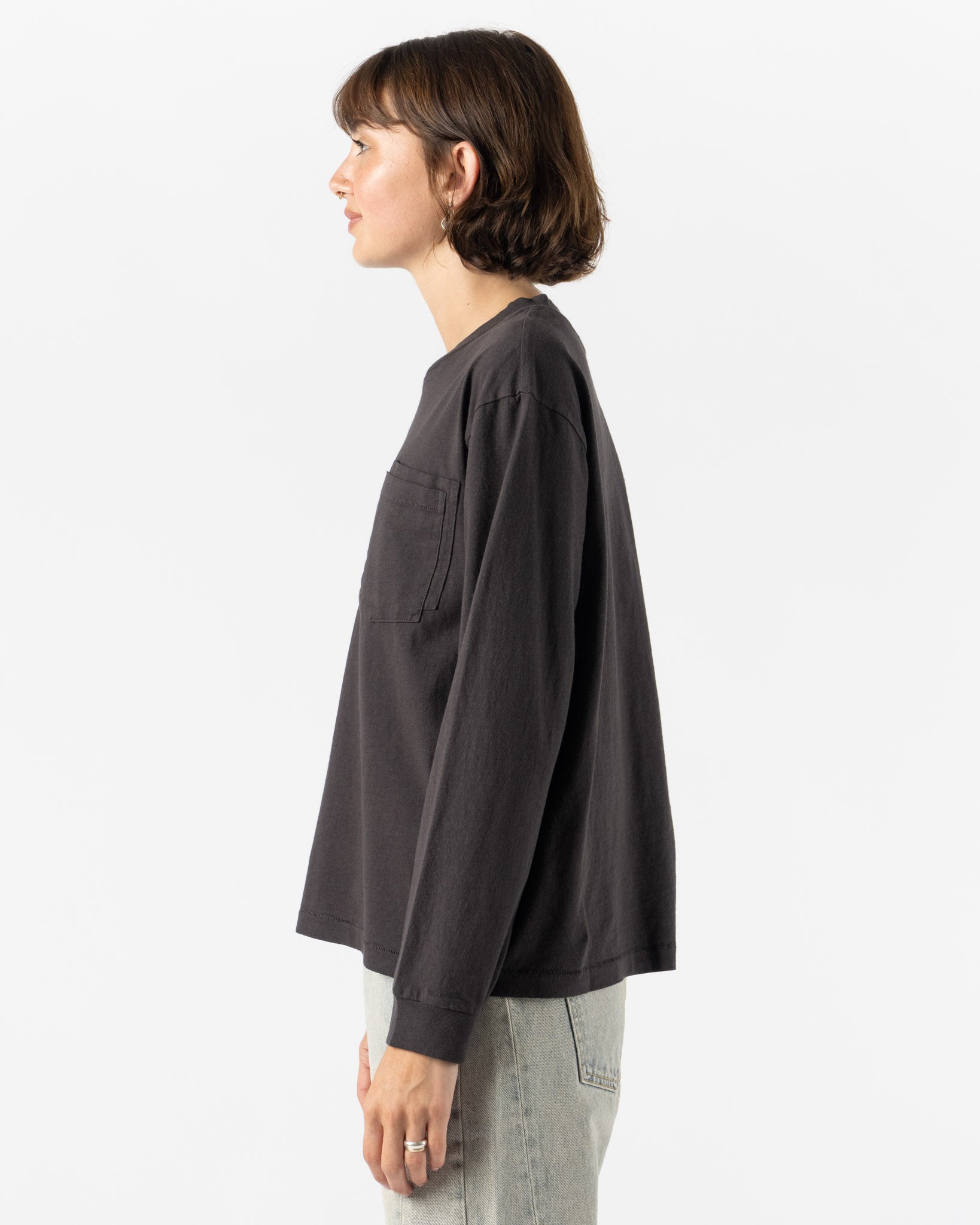 B Sides Double Pocket LS Tee in Faded Black Overdye