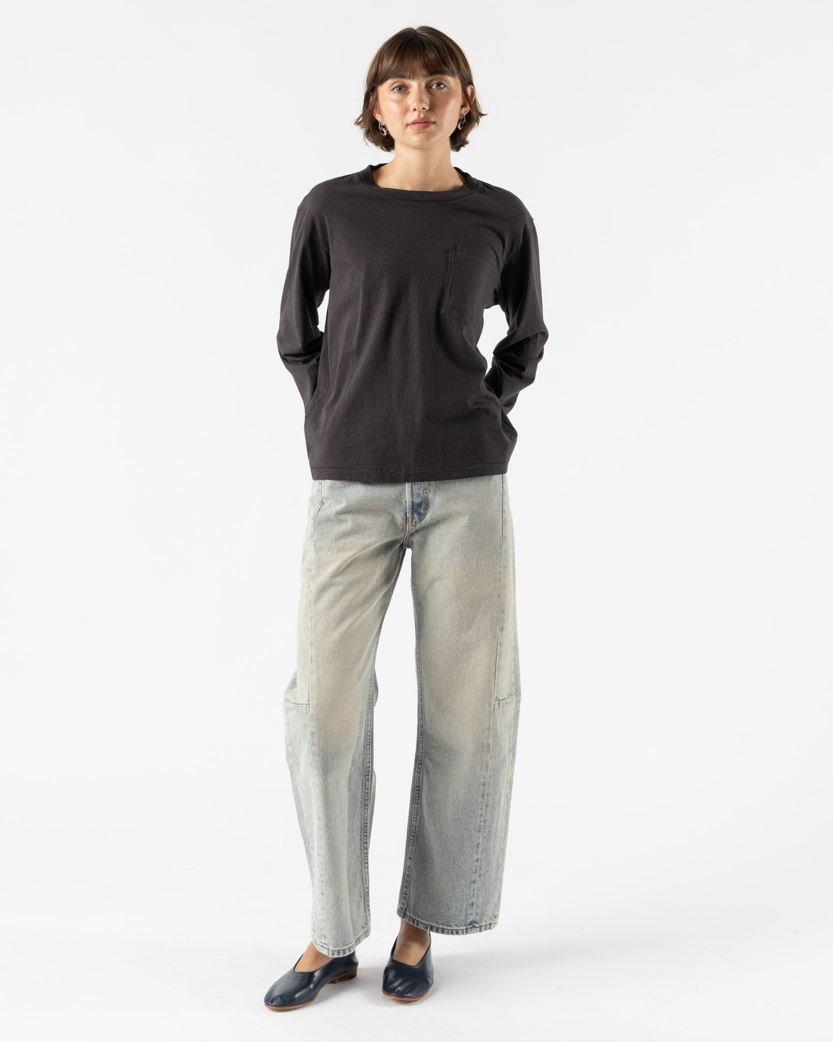 B Sides Double Pocket LS Tee in Faded Black Overdye