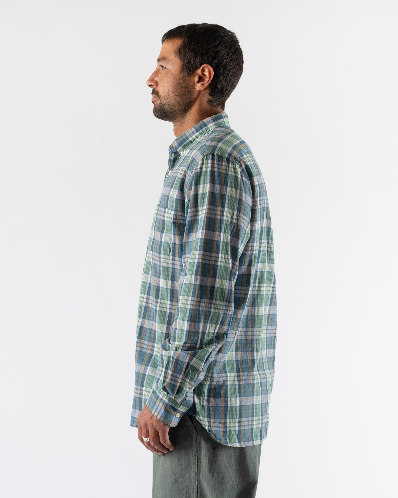 Beams Plus B.D. Madras Shirt in Blue
