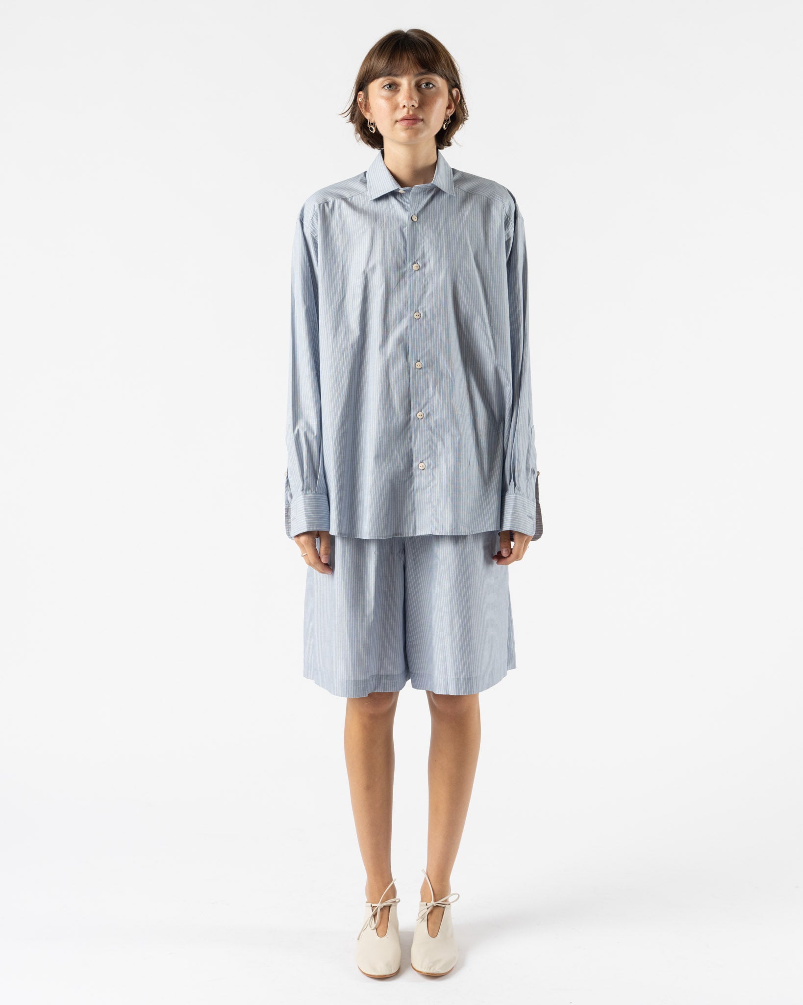Baserange Claude Shorts in Blue Stripe Curated at Jake and Jones