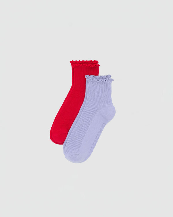 Baggu Lettuce Edge Sock Set of 2 in Lavender & Red