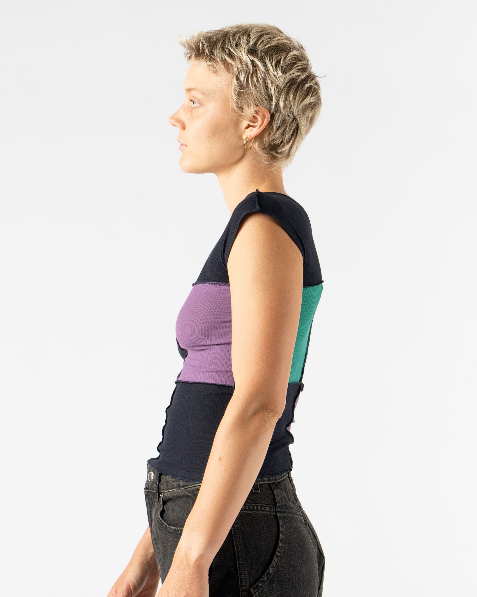 Baserange Teak Tank in Green/Navy/Purple
