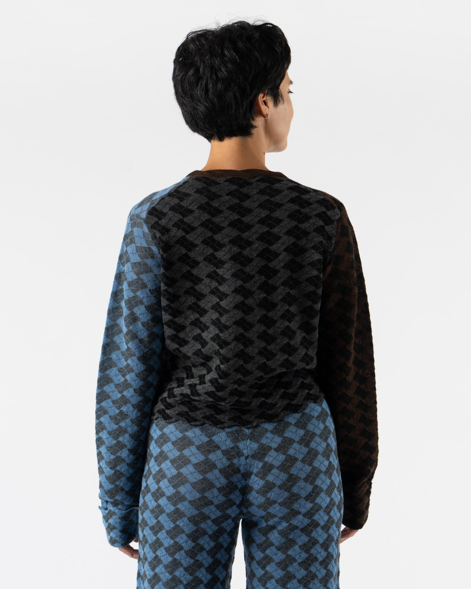 YanYan Basket Flipping Crop Cardigan in Brown/Blue