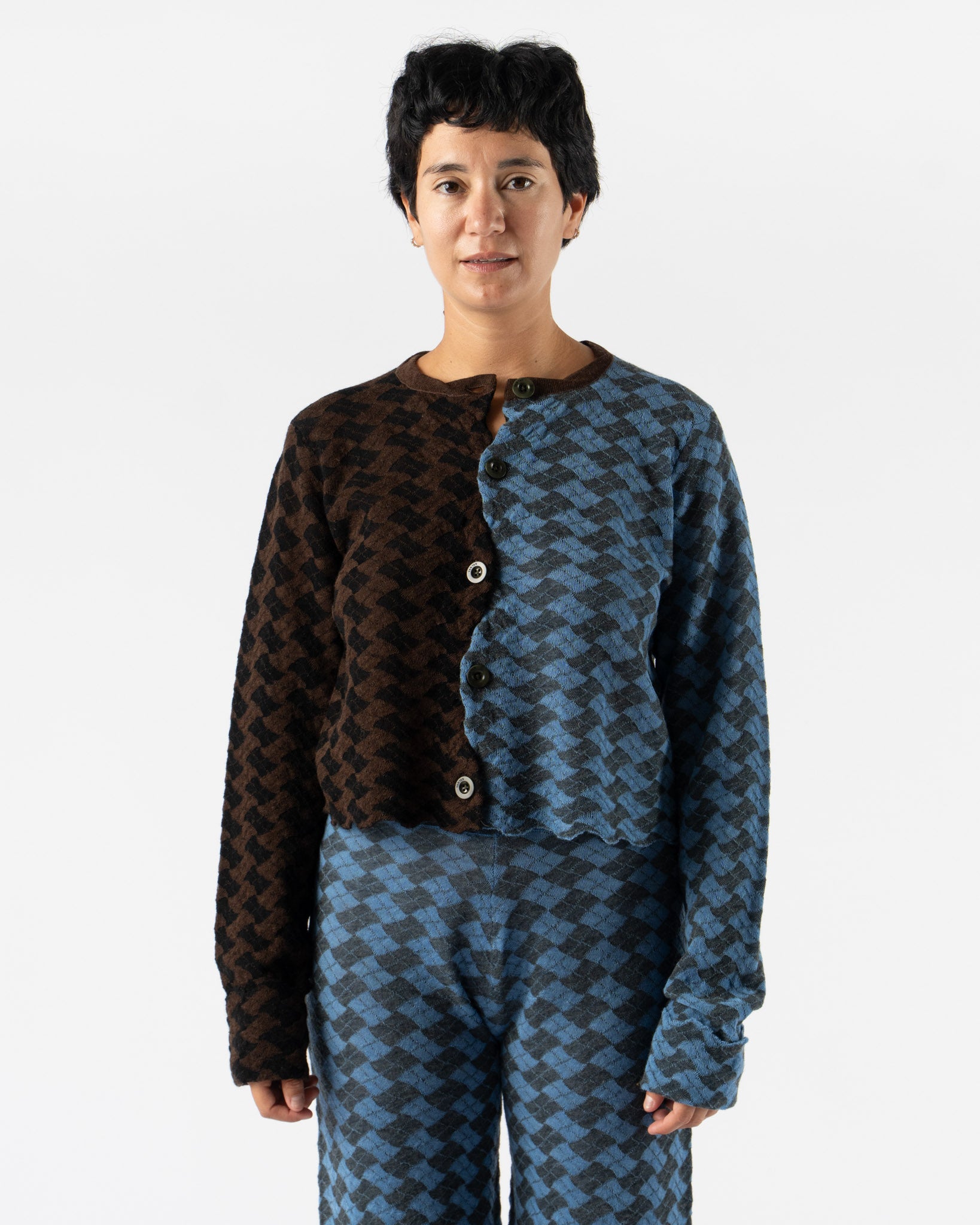 YanYan Basket Flipping Crop Cardigan in Brown/Blue