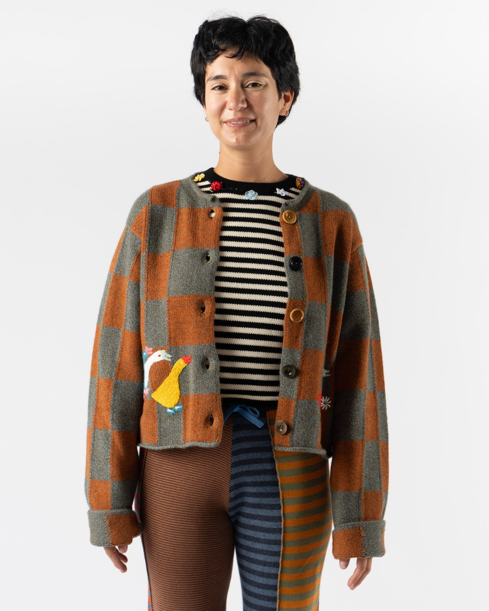 YanYan Chunky Check Cardigan in Moss