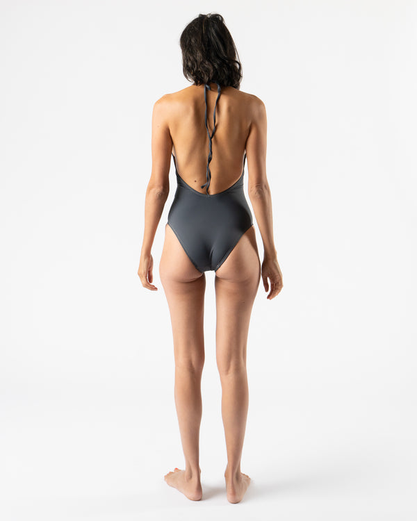 Nu Swim Beam One Piece in Smoke/White Topstitch