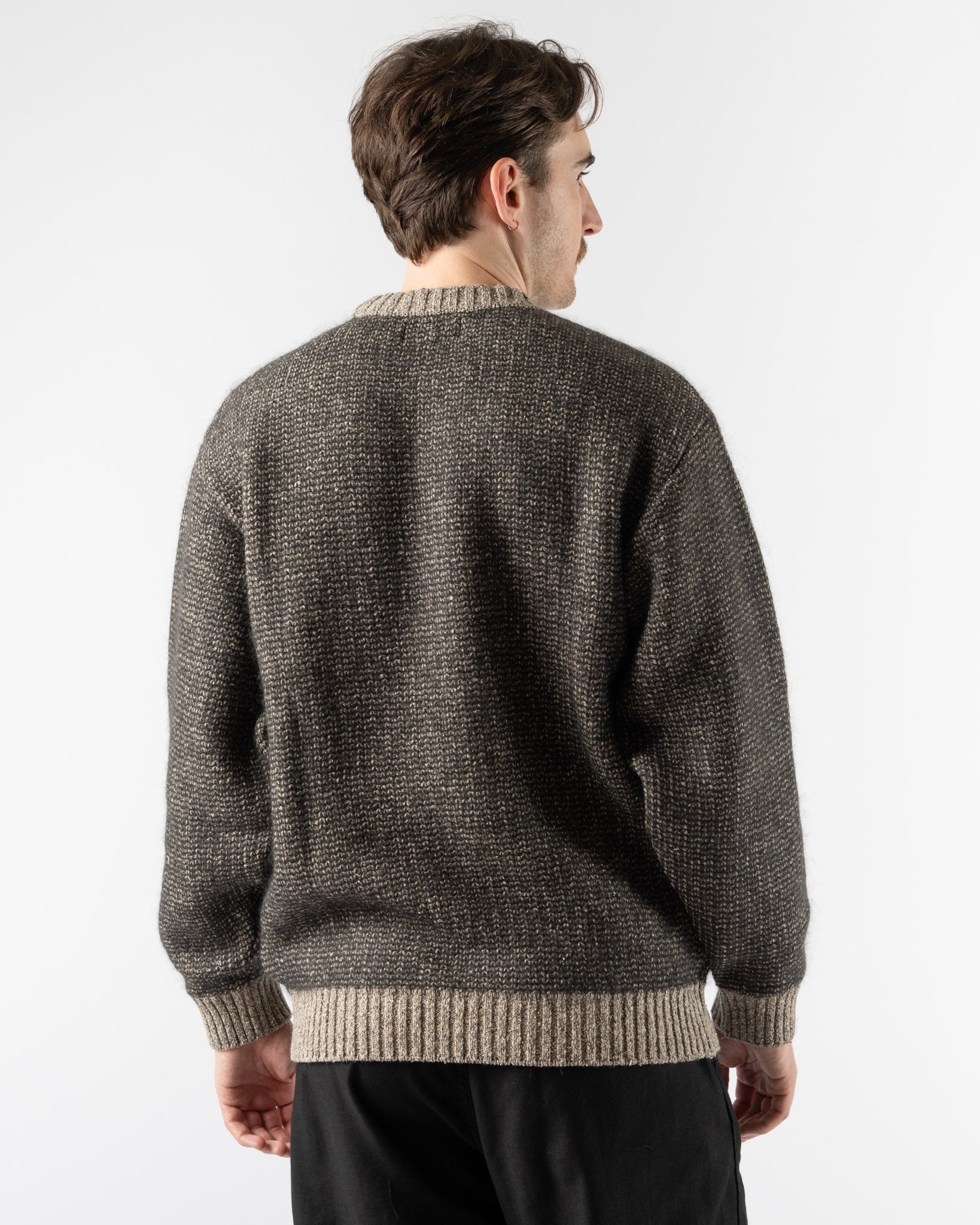Beams Plus Crew Inlay Mohair Wool Silk Sweater in Beige