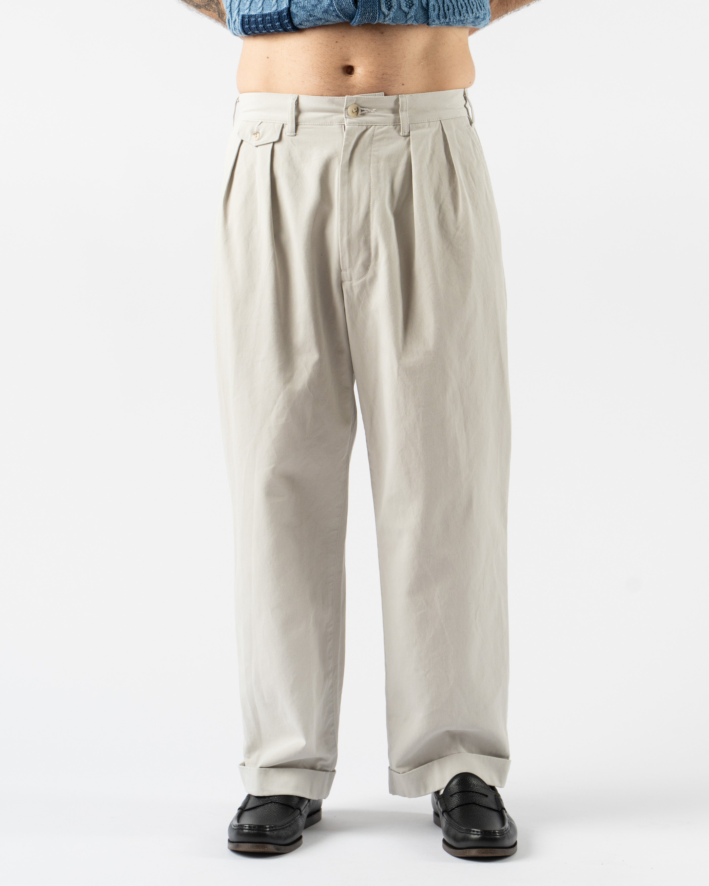 Beams Plus 2 Pleat Pants in Bio-Washed Cement Curated at
