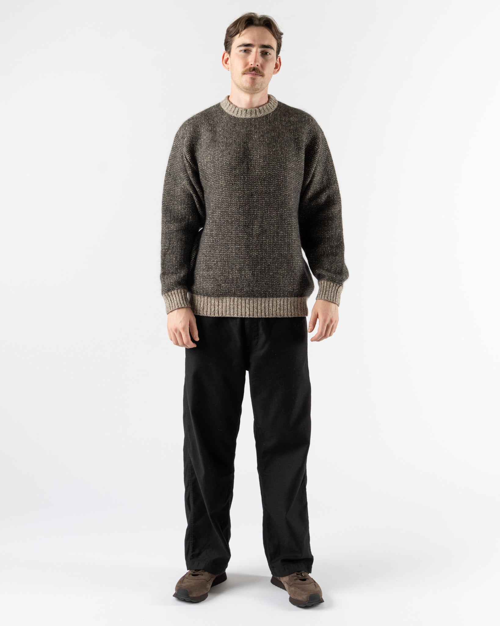 Beams Plus Crew Inlay Mohair Wool Silk Sweater in Beige