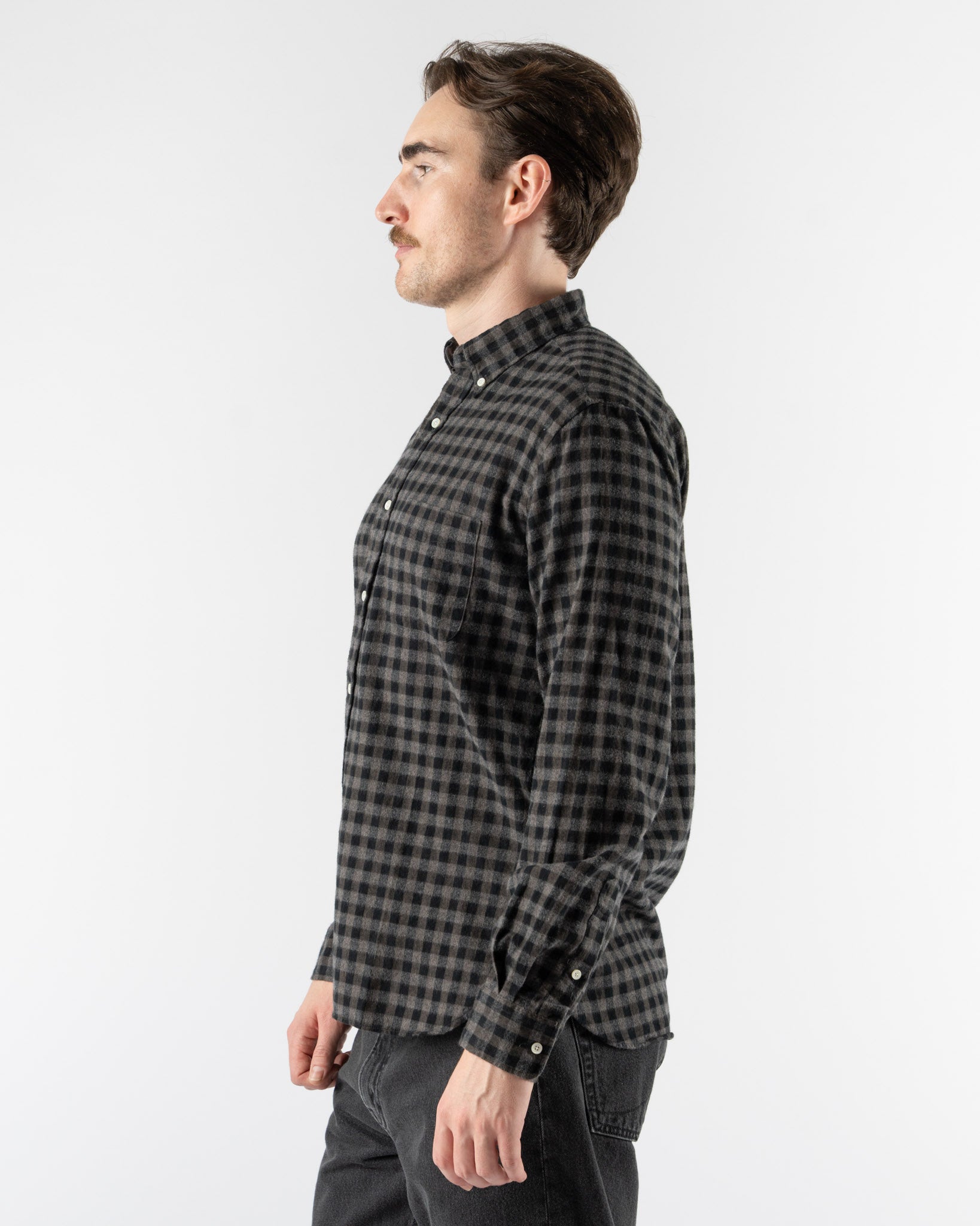 Beams Plus B.D. Gingham in Check Shaggy Grey