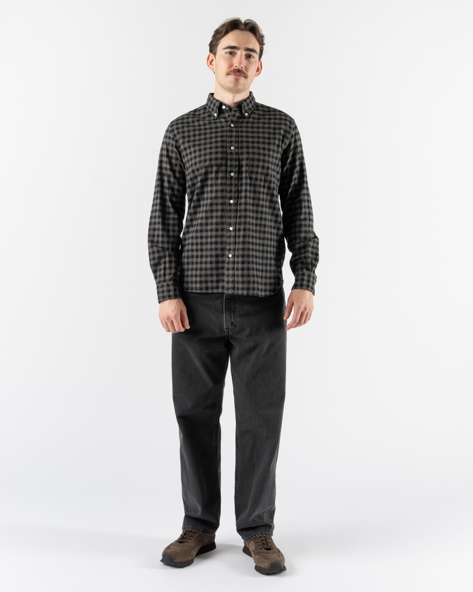 Beams Plus B.D. Gingham in Check Shaggy Grey