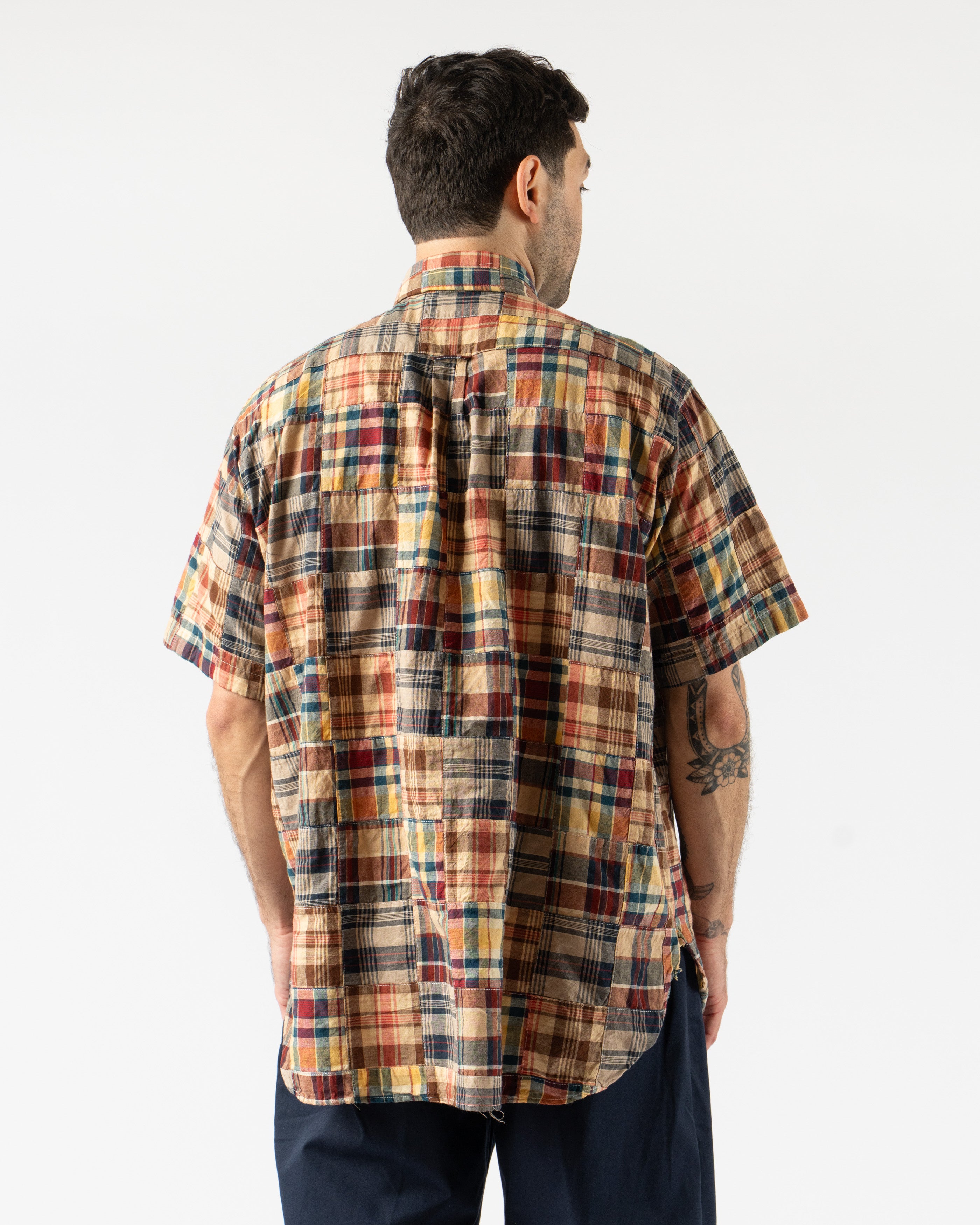 Beams Plus beige patchwork Madras pullover shirt – classic fit, button-down style, premium menswear from Japan
