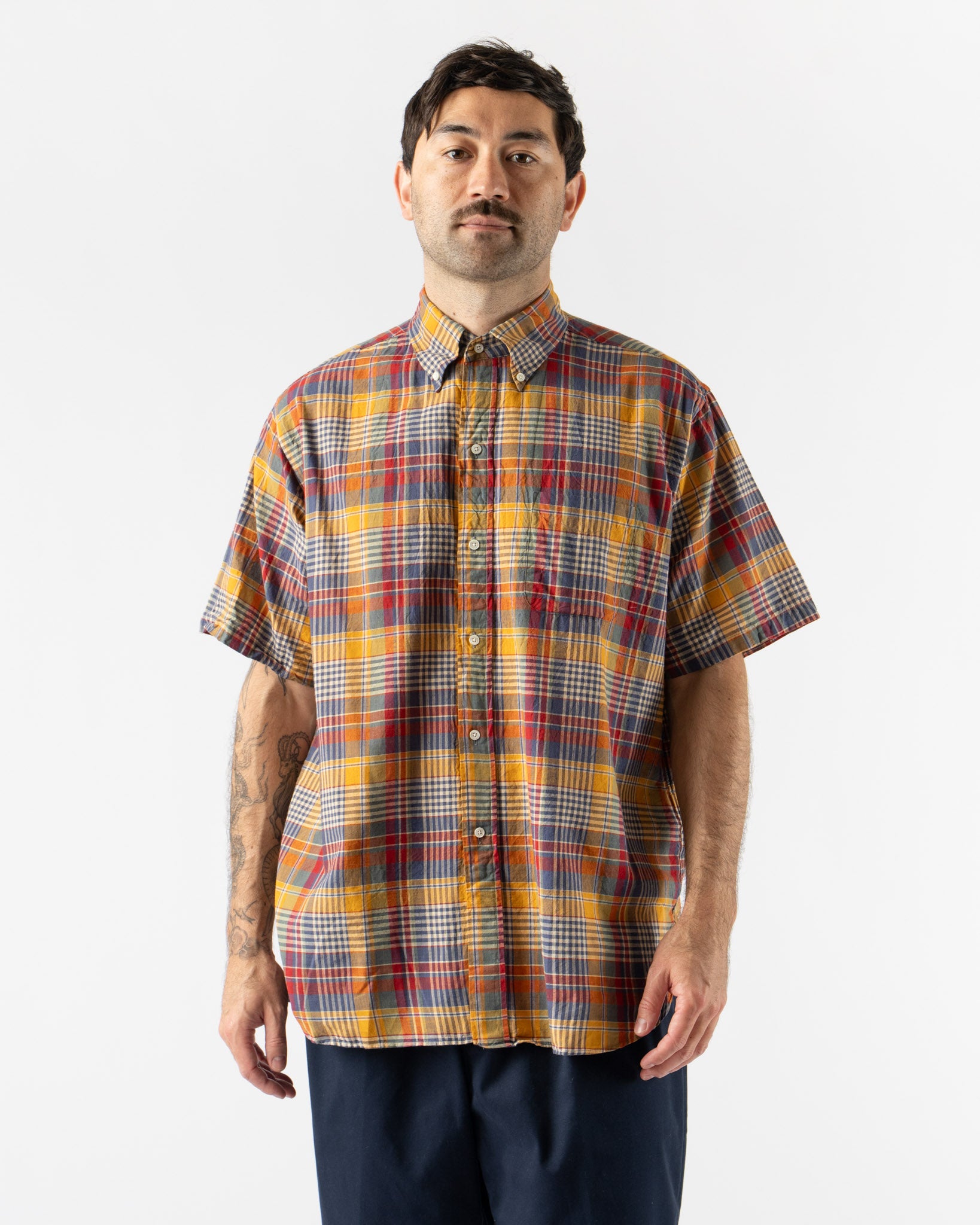 Beams Plus BD Classic Fit Madras Shirt in Mustard