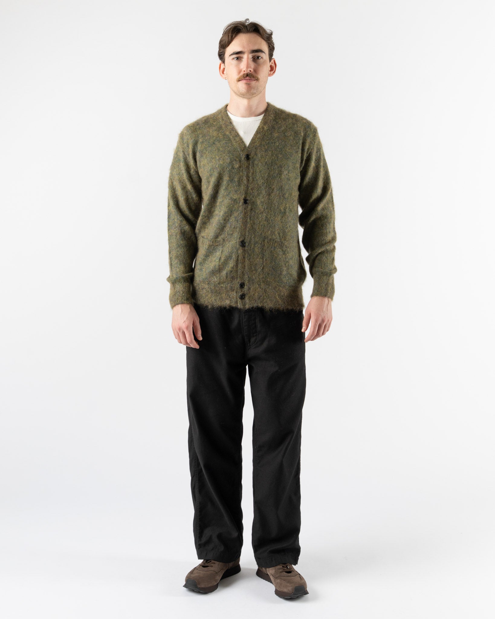 Beams Plus Cardigan Stretch Mohair in Green Curated at Jake and Jones