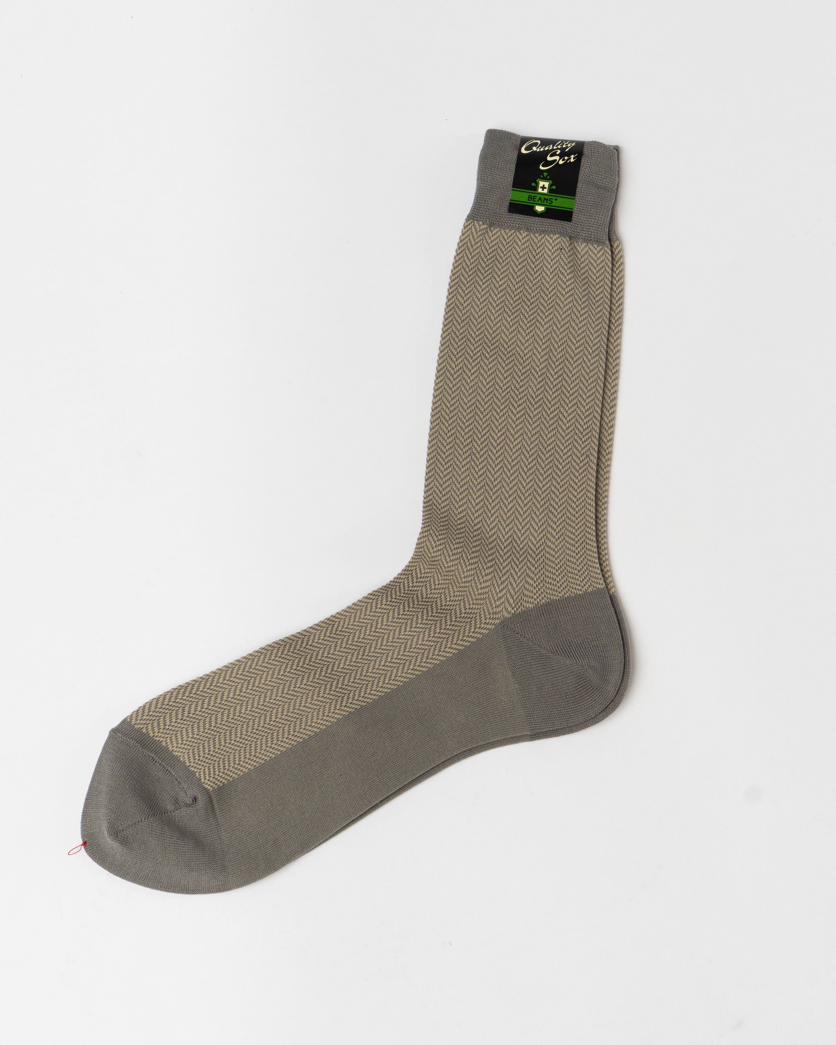 Beams Plus Herringbone Socks in Grey featuring classic textured knit and soft cotton blend for all-day comfort