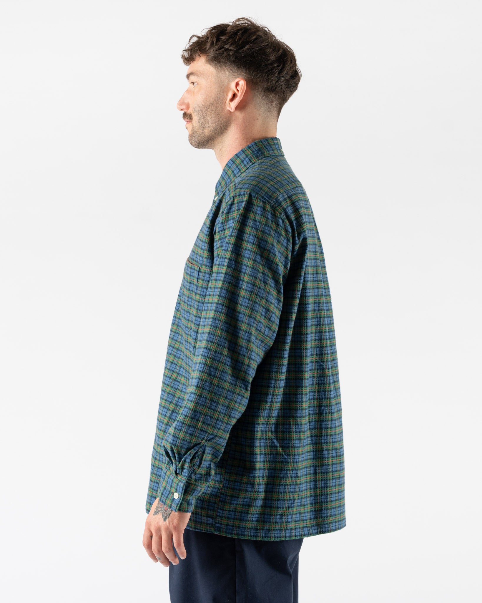 Beams Plus Open B.D. in Blue Dobby Plaid