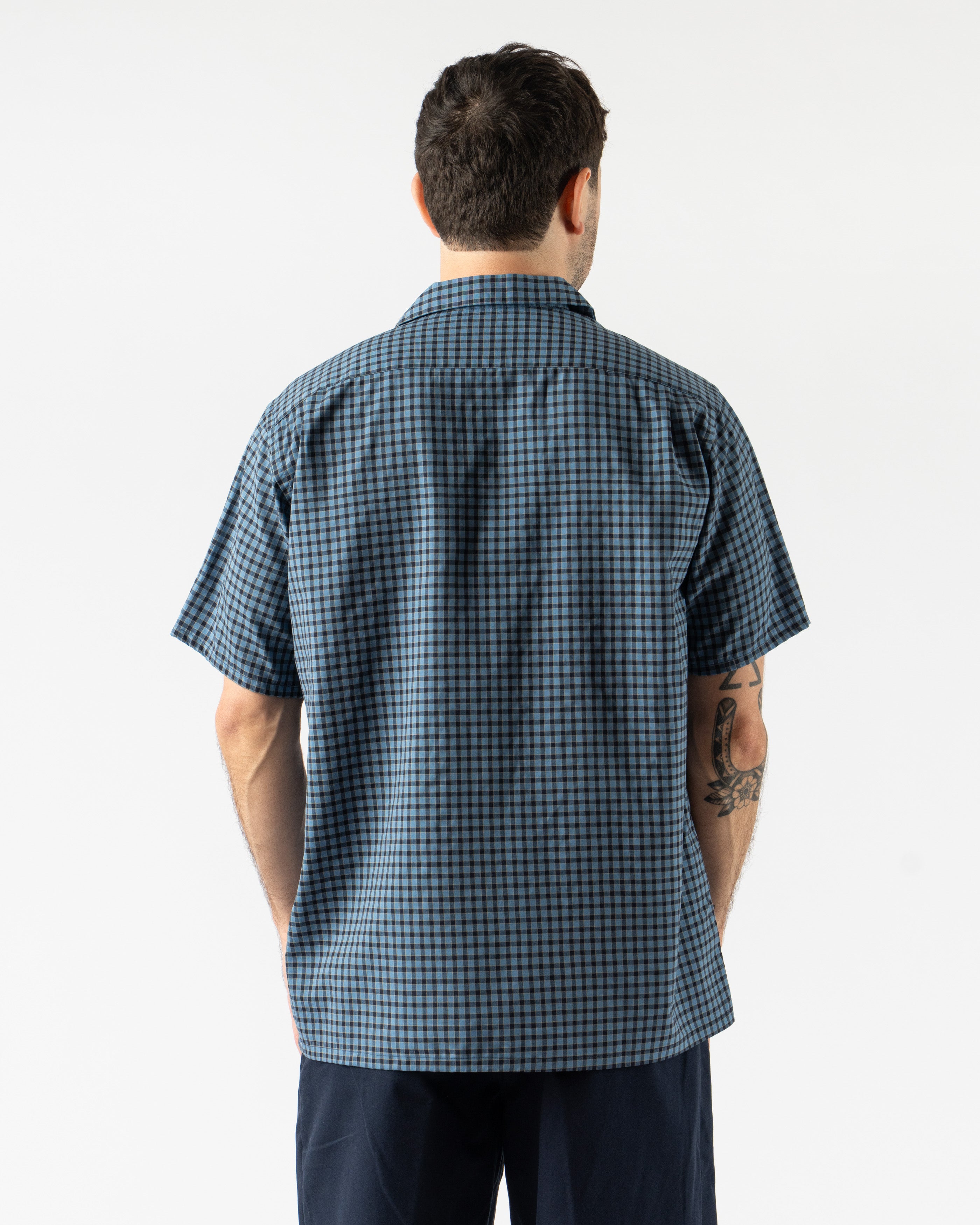 Beams Plus blue plaid open collar shirt – crafted from washable wool for easy care and casual sophistication