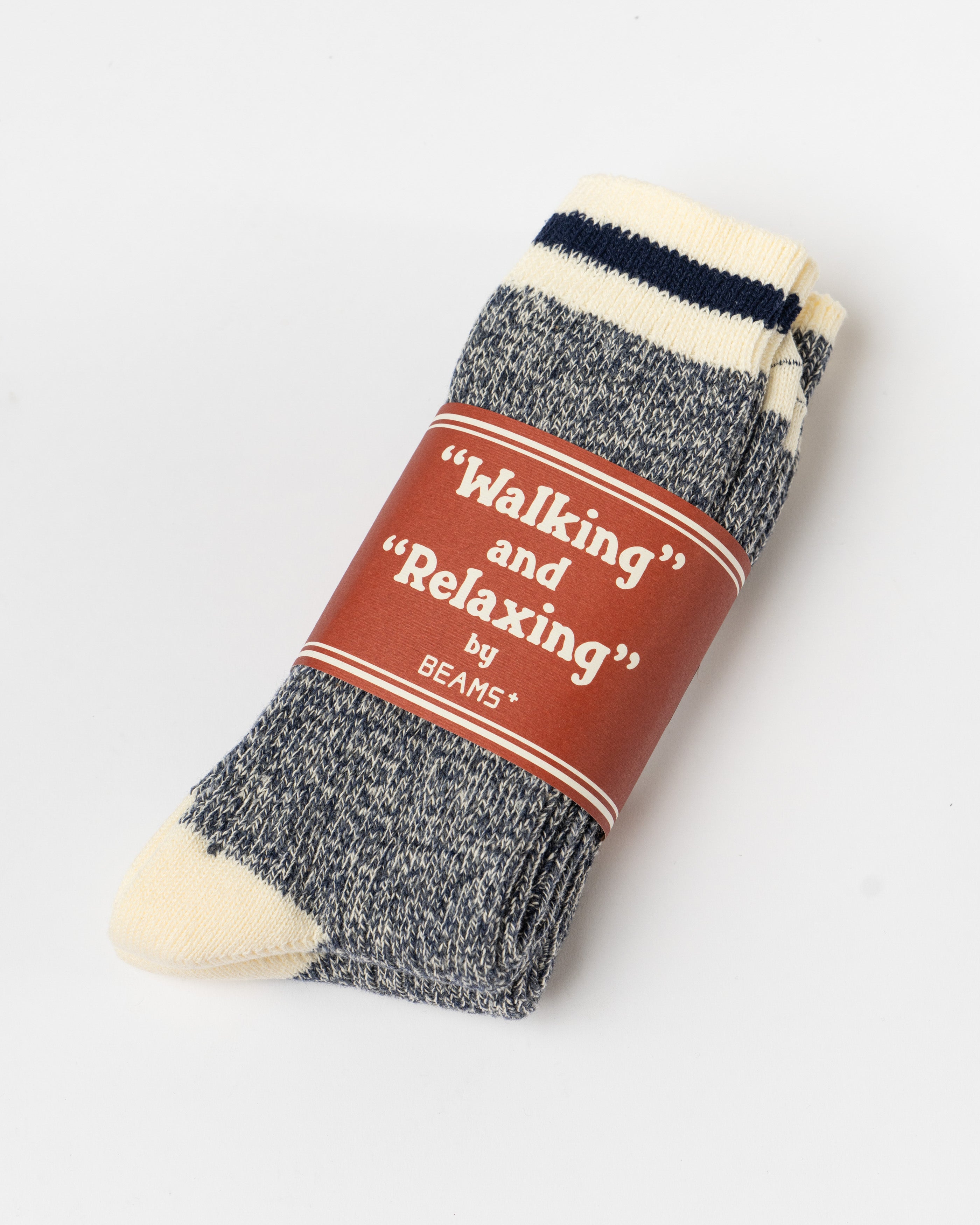 Beams Plus Rag Socks in New Navy featuring vintage-inspired knit texture and soft cotton blend for everyday comfort