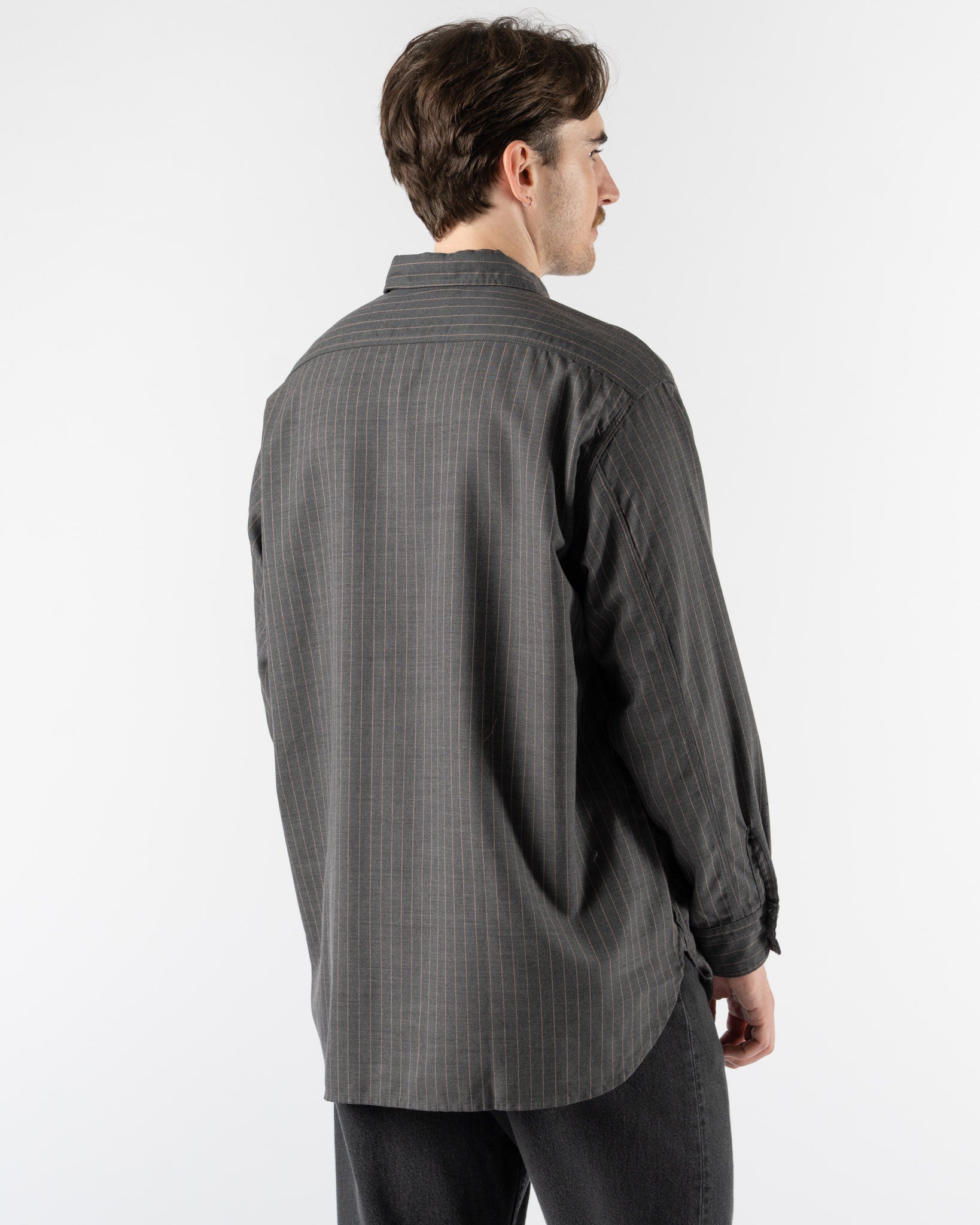 Beams Plus Work Uniform Serge Shirt in Grey/Pink Line