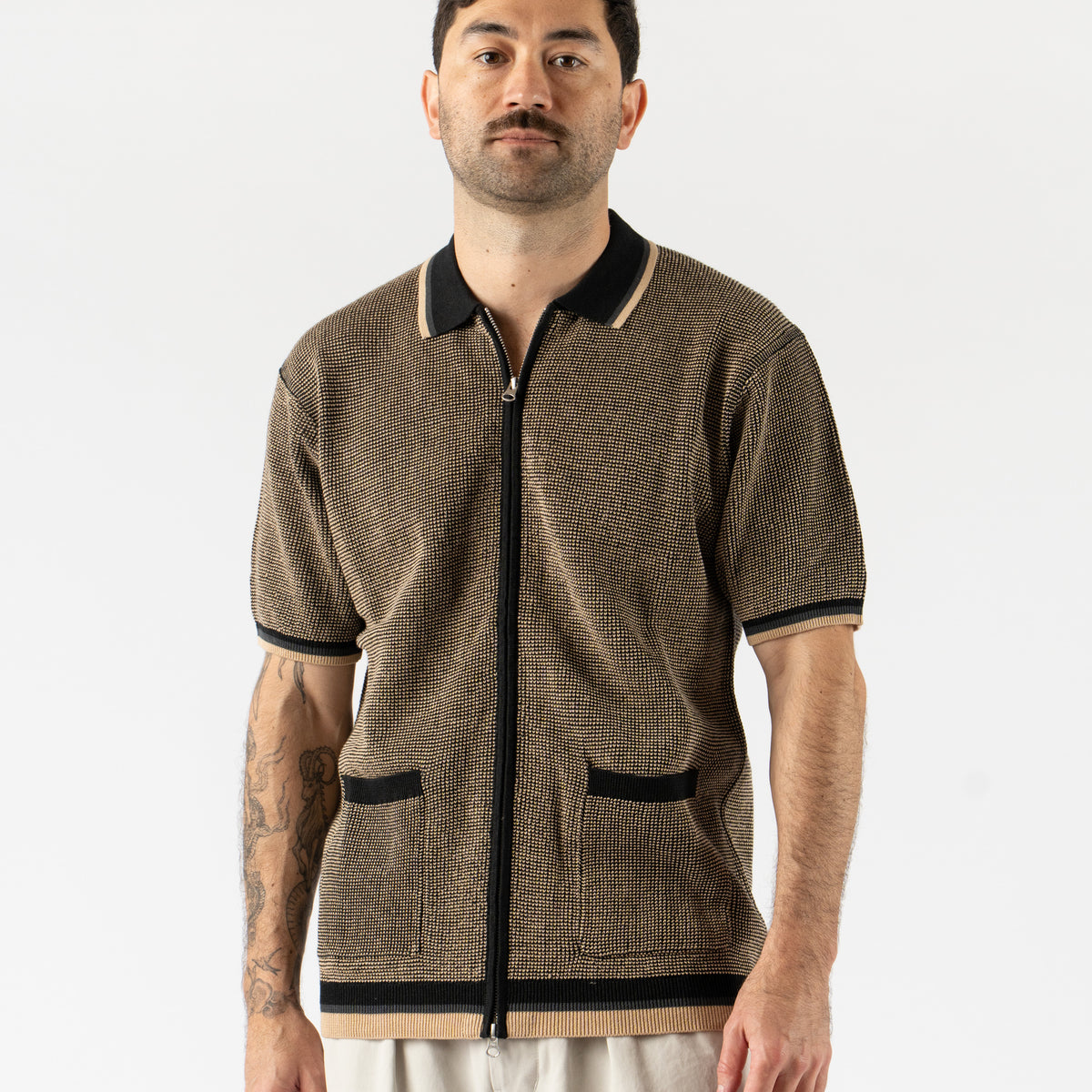 Beams-Plus-Zip-Knit-Polo-in- 
