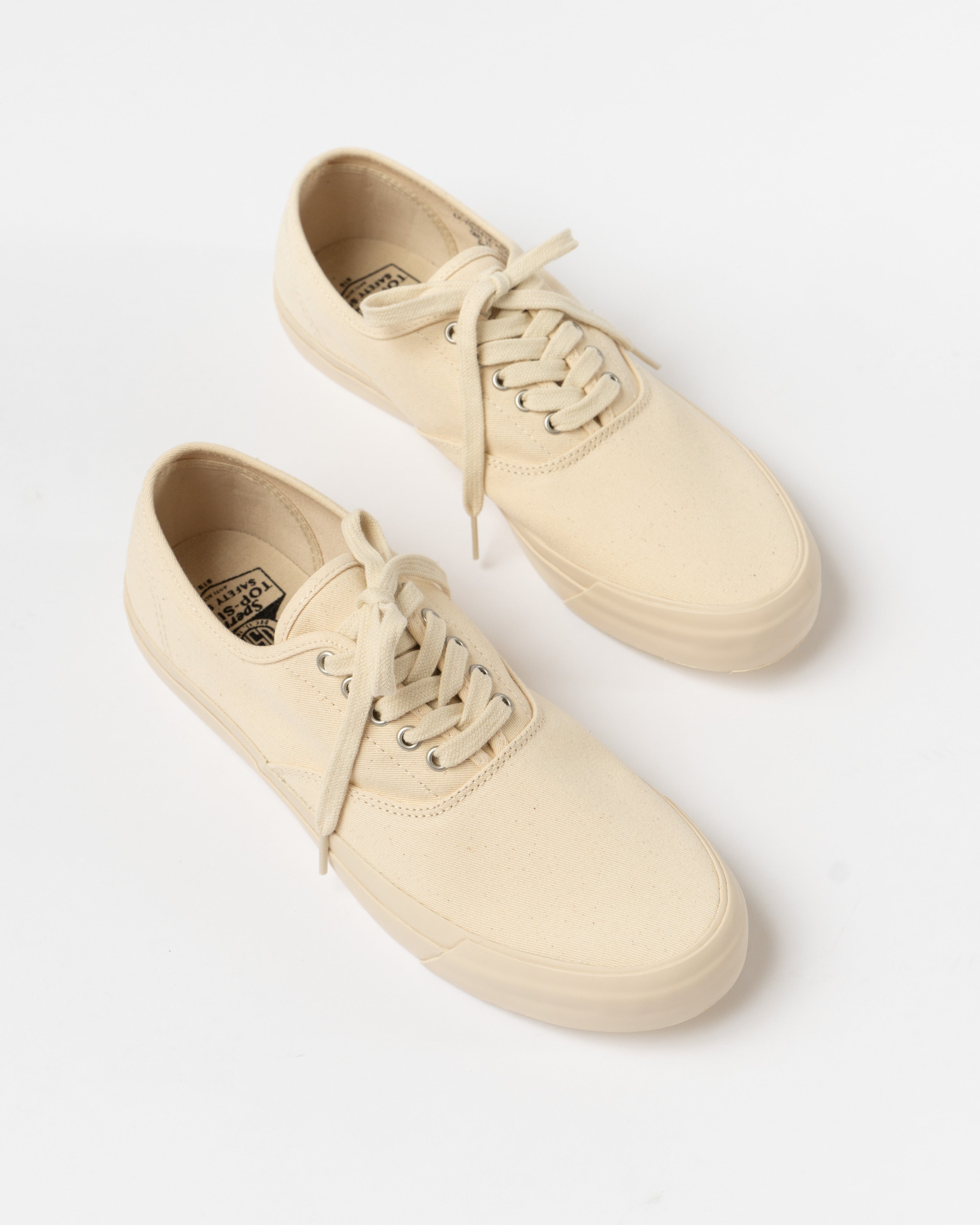 Beams Plus x Sperry Mil CVO Sneakers in Ivory featuring durable canvas construction, military-inspired design, and classic low-top silhouette