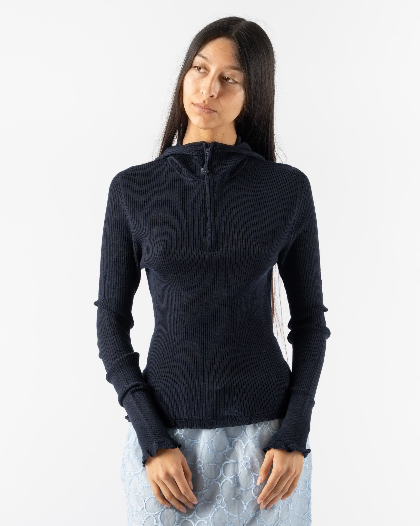 Cecilie Bahnsen Belma Hoodie in Navy Summer Merino Knit