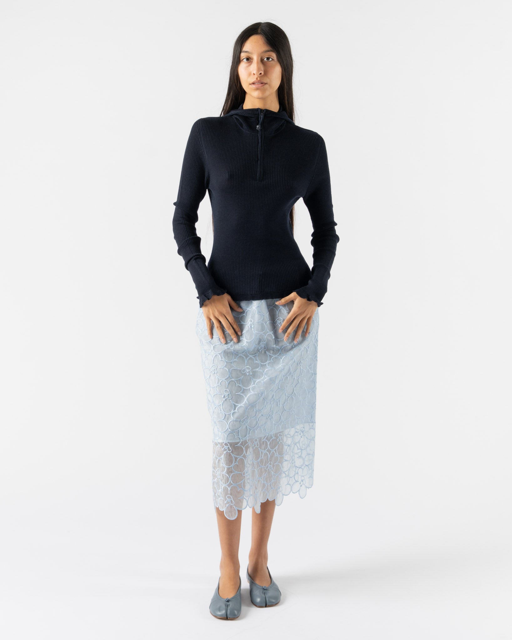 Cecilie Bahnsen Belma Hoodie in Navy Summer Merino Knit
