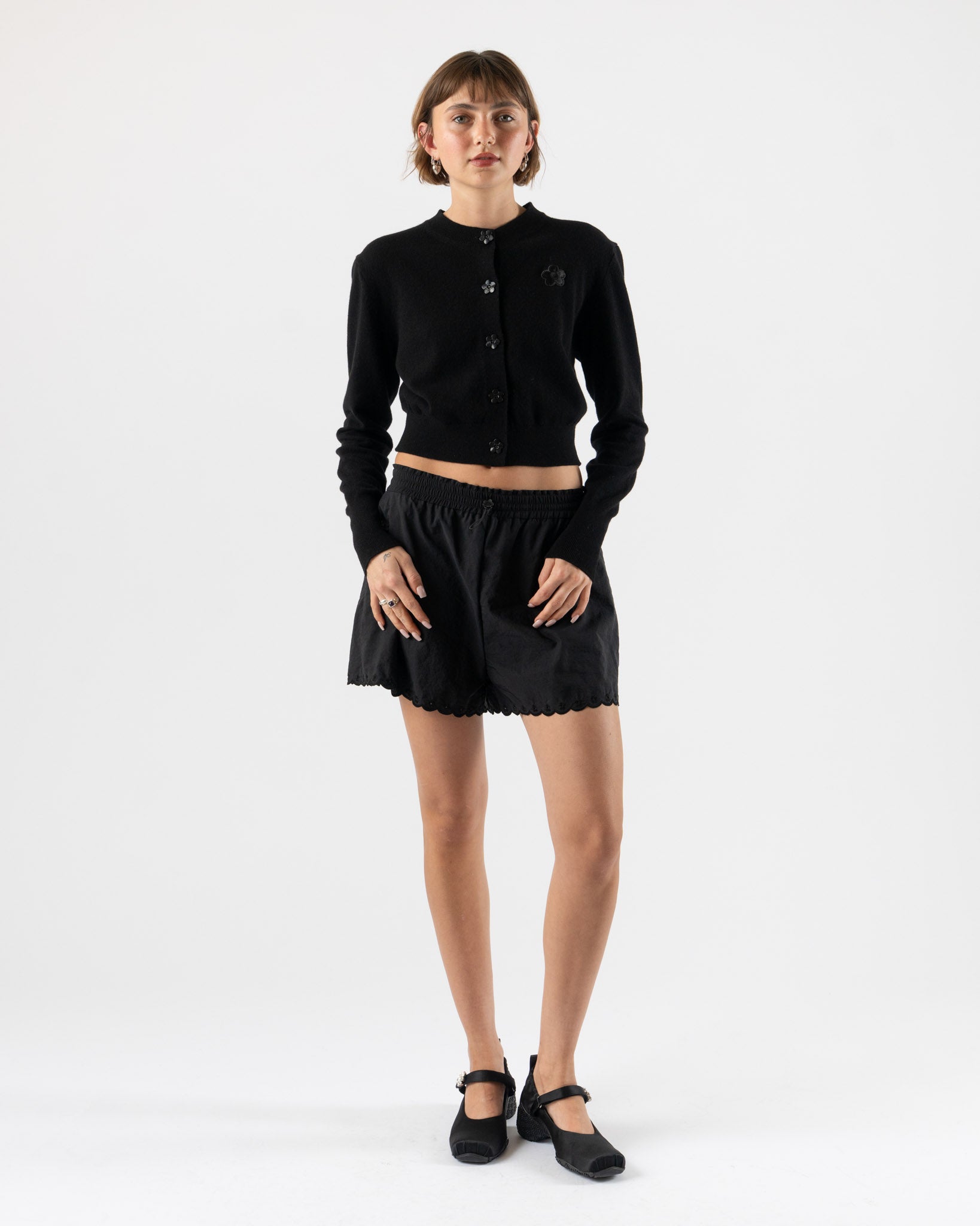 Cecilie Bahnsen Blossom Shorts Black Embroidered Taffeta