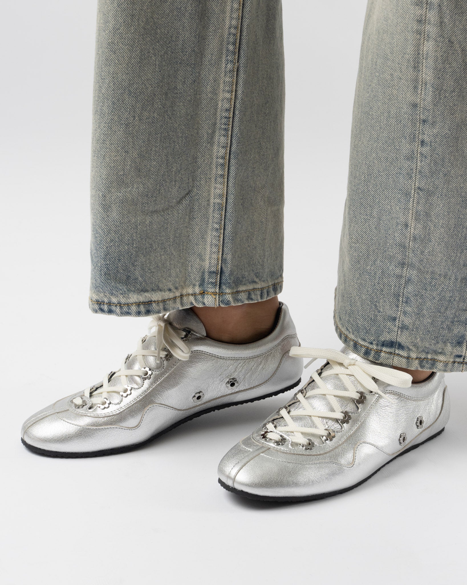 Cecilie Bahnsen Blaise Stud Sneakers in Silver