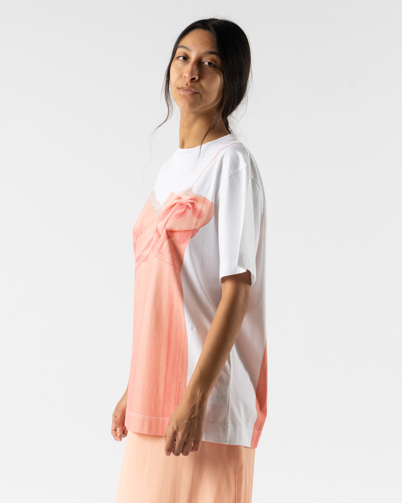 Simone Rocha Bow Sash Slip Dress Trompe L'Oeil Print T-Shirt in