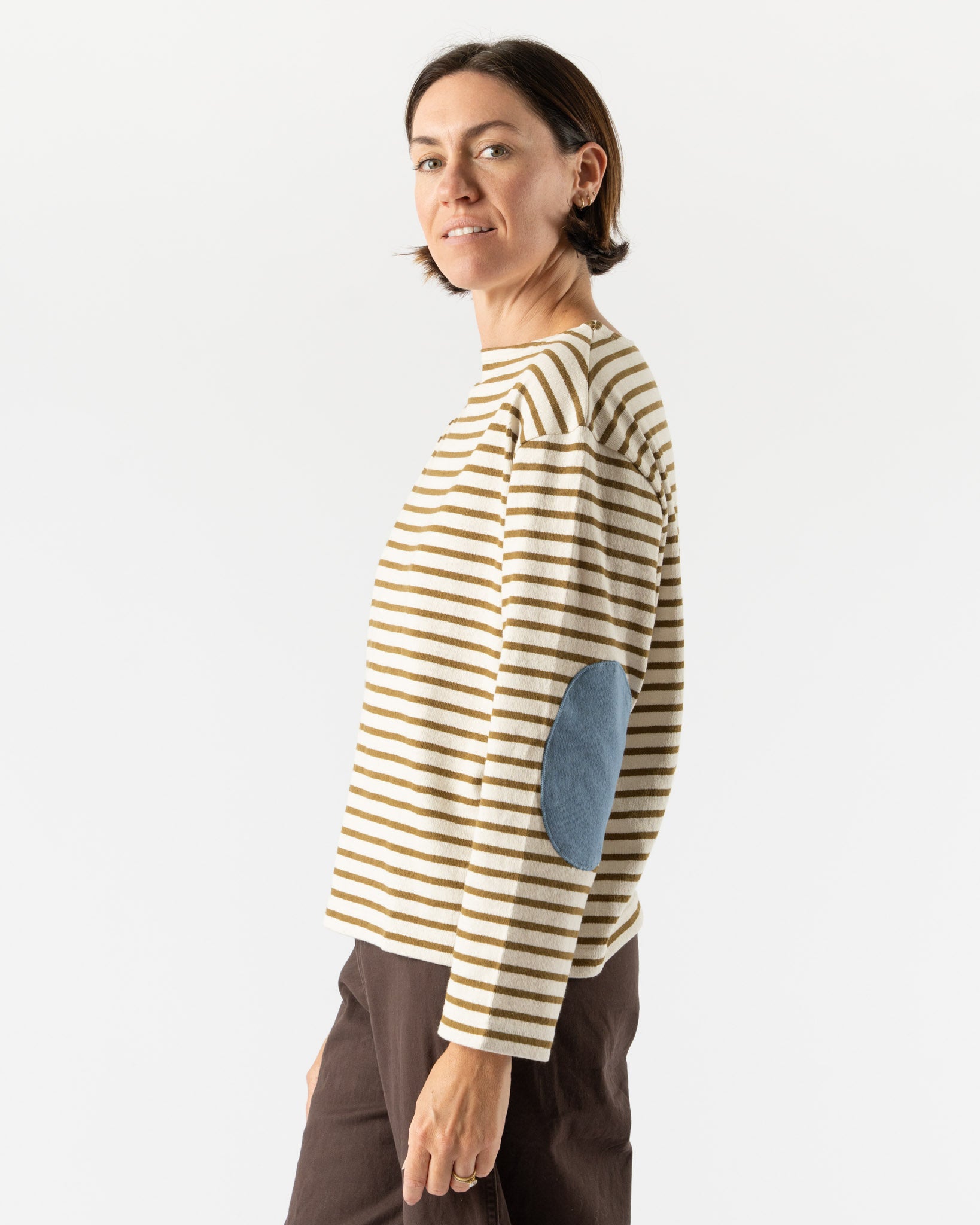 Beams Boy Elbow Patch Basque Longsleeve T-Shirt in Olive