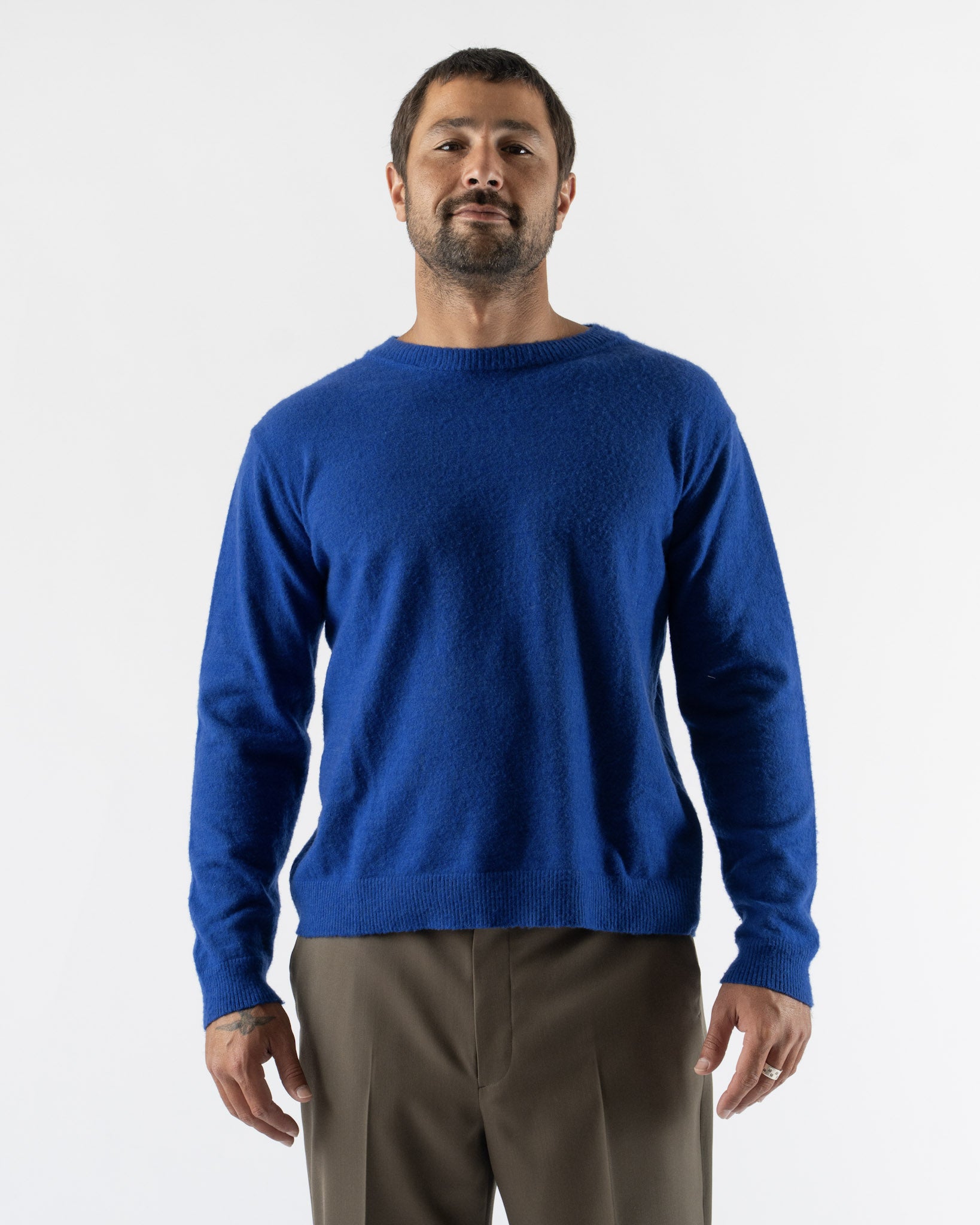 Auralee Brushed Cashmere Cotton Knit Pullover in Royal Blue