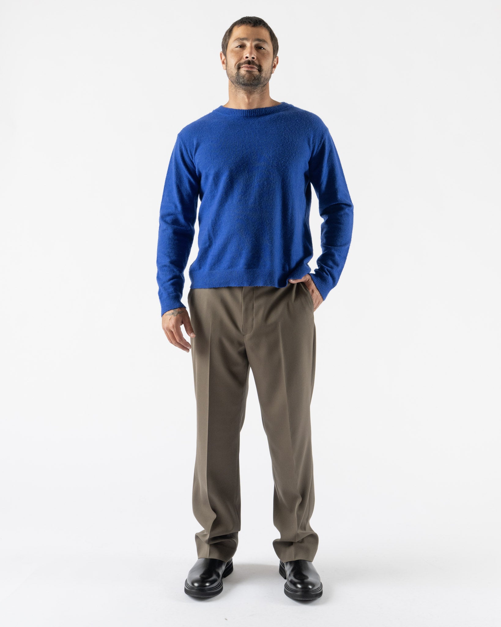 Auralee Brushed Cashmere Cotton Knit Pullover in Royal Blue