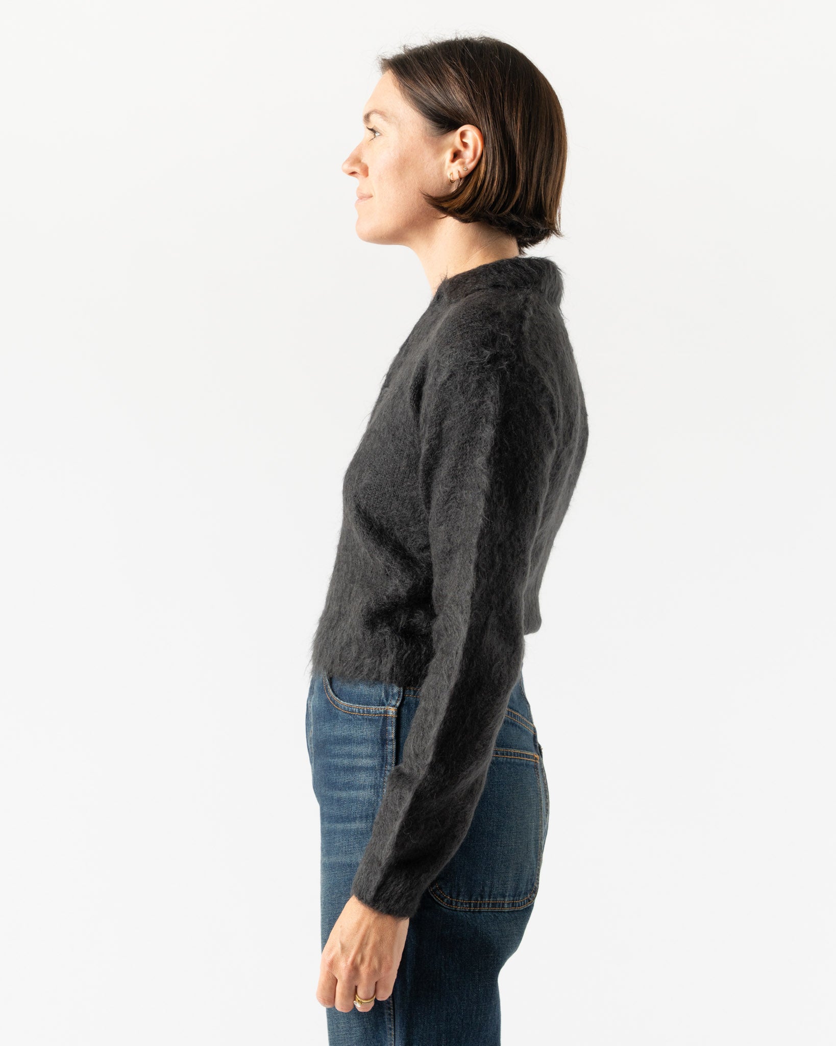 Auralee Brushed Super Kid Mohair Knit Polo in Ink Black Curated at