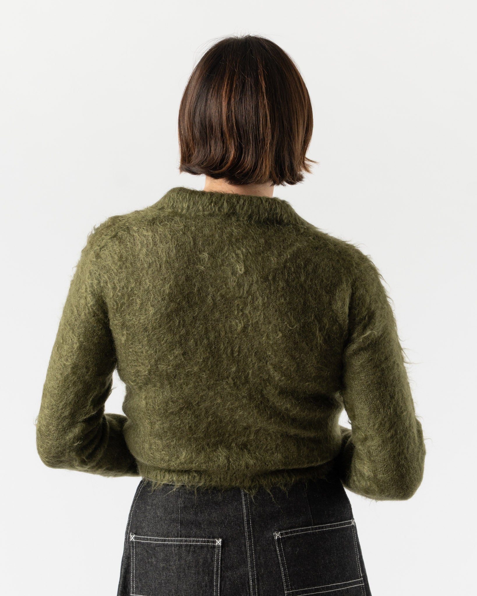 Auralee Brushed Super Kid Mohair Knit Polo in Olive Curated at