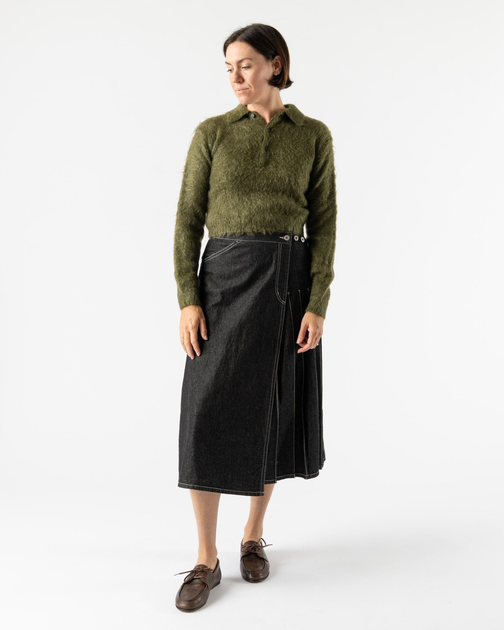 Auralee Brushed Super Kid Mohair Knit Polo in Olive Curated at