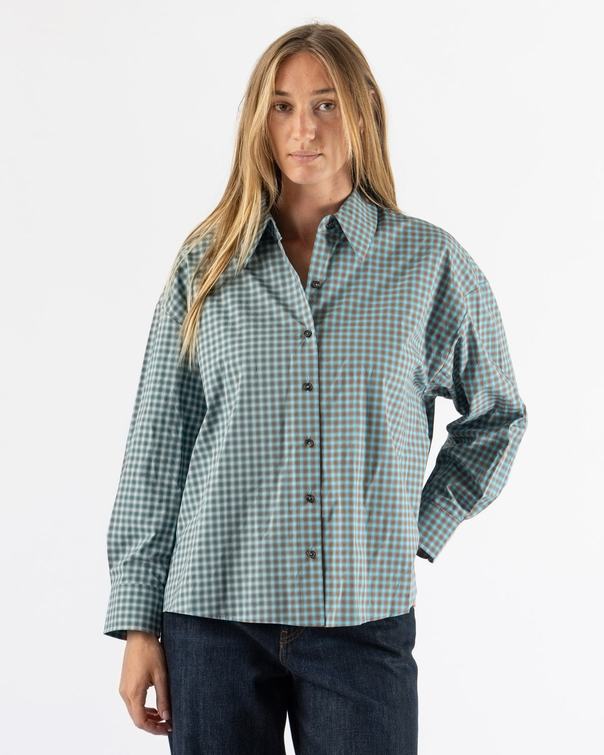 Cordera Blue Checked Oversized Shirt