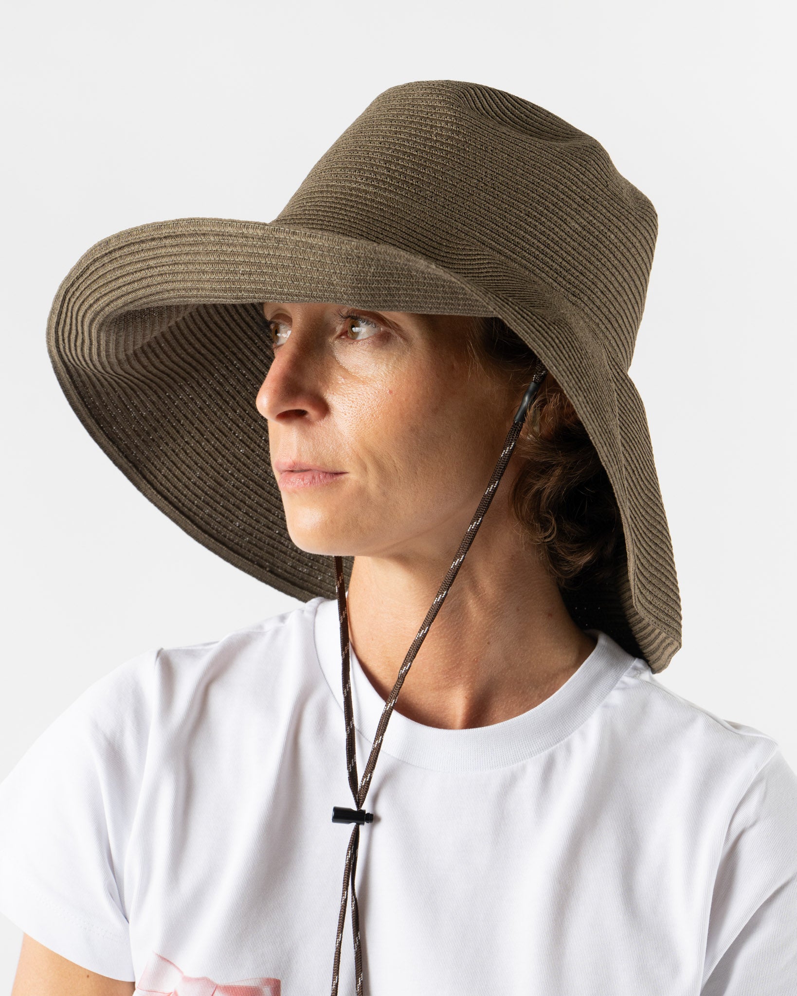 Câbleami Cotton Braid Capeline Wide Brim Hat in Olive