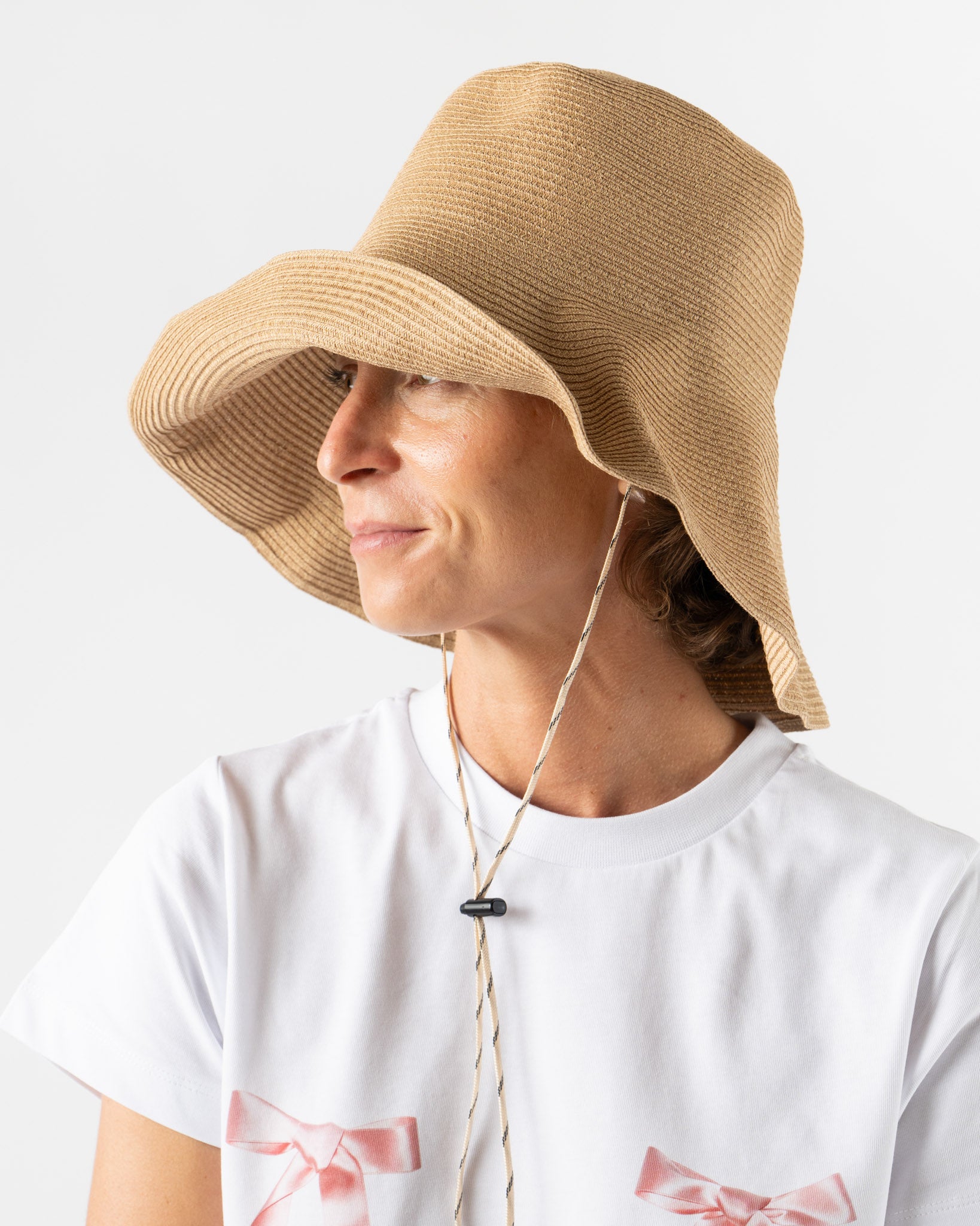 Câbleami Cotton Braid Capeline Wide Brim Hat in Beige