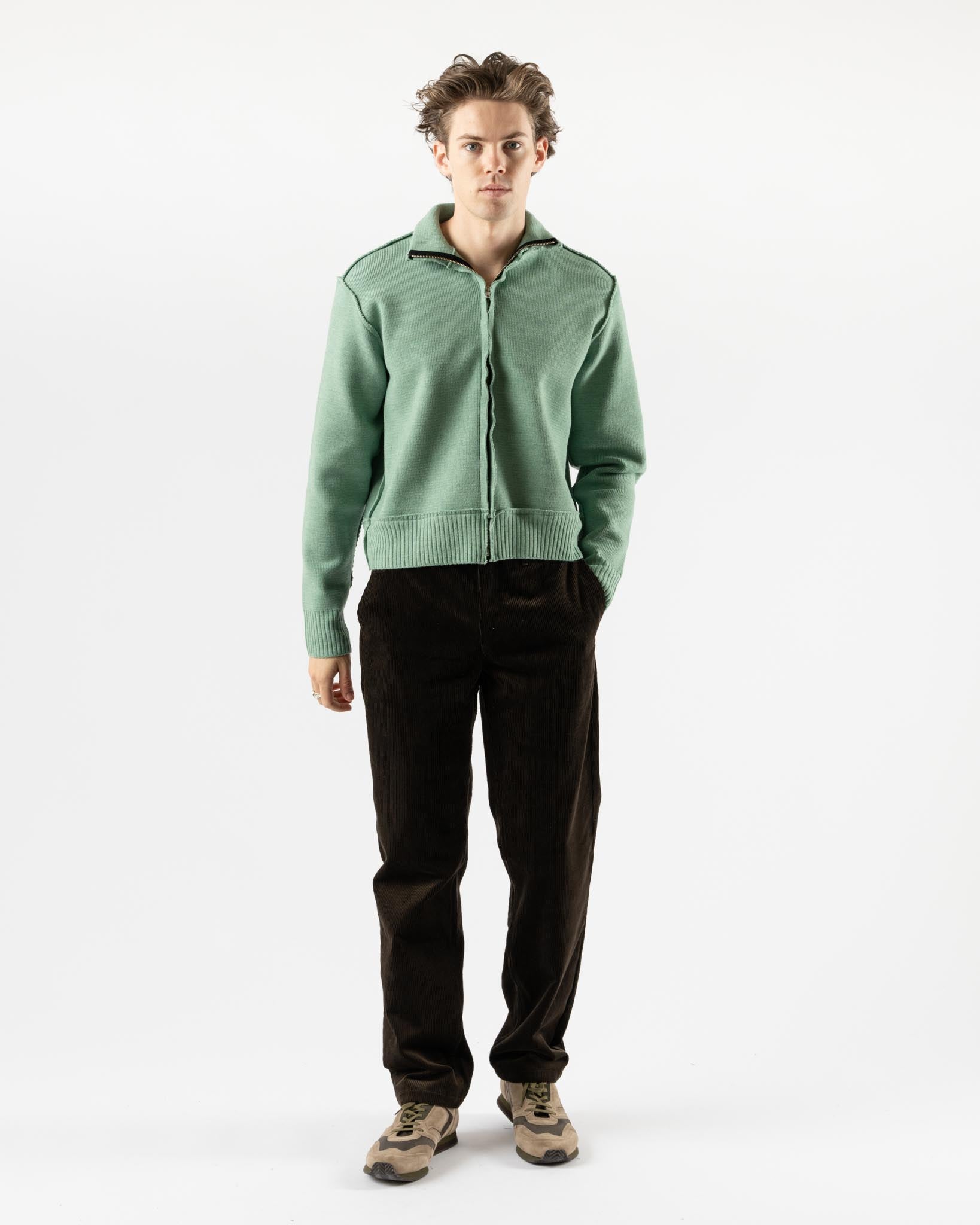 Camiel Fortgens Zip Up Knit in Green Melange