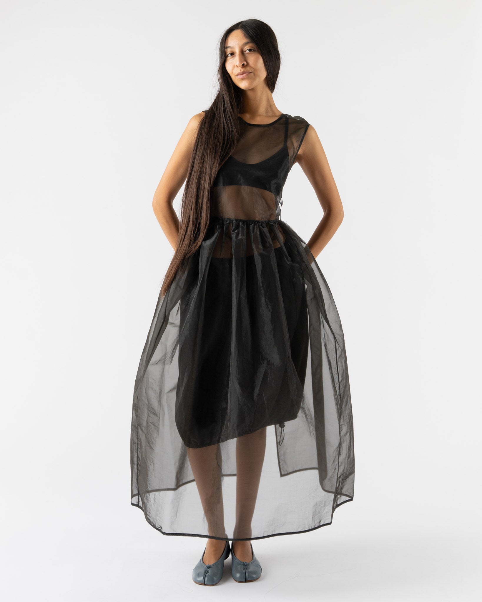 Cecilie Bahnsen Camilla Overlay Dress in Black Liquid Myrtia