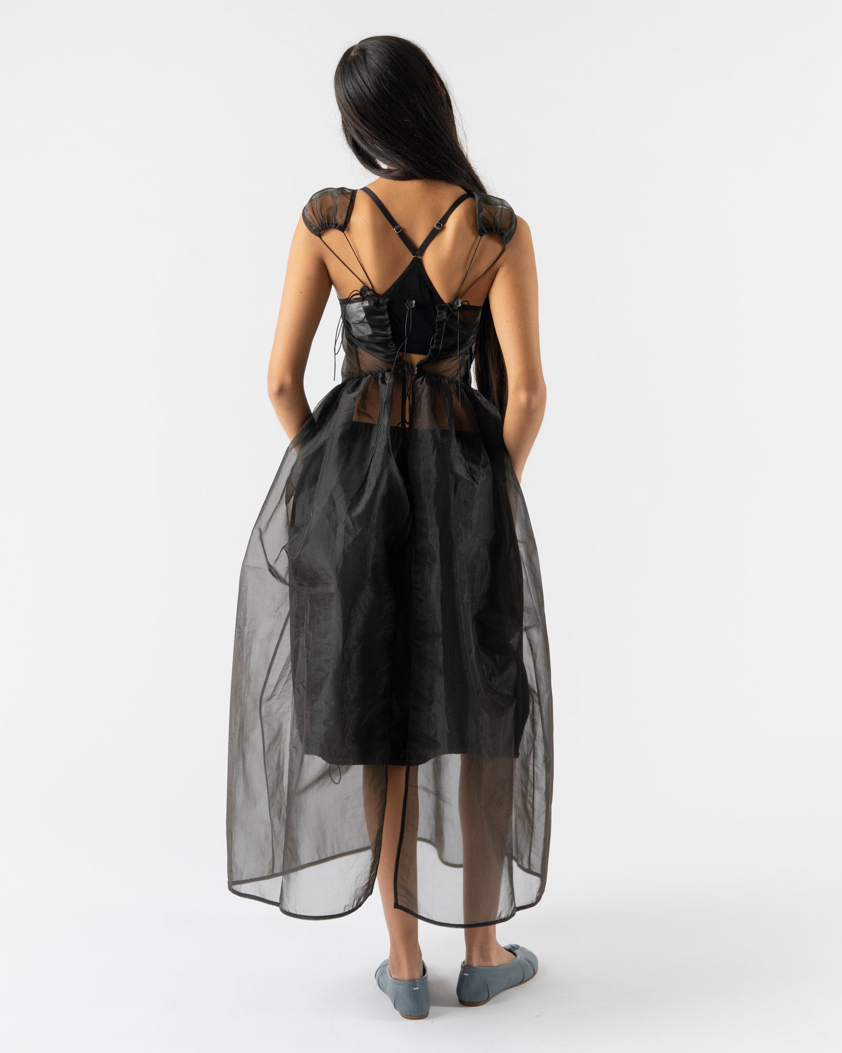 Cecilie Bahnsen Camilla Overlay Dress in Black Liquid Myrtia