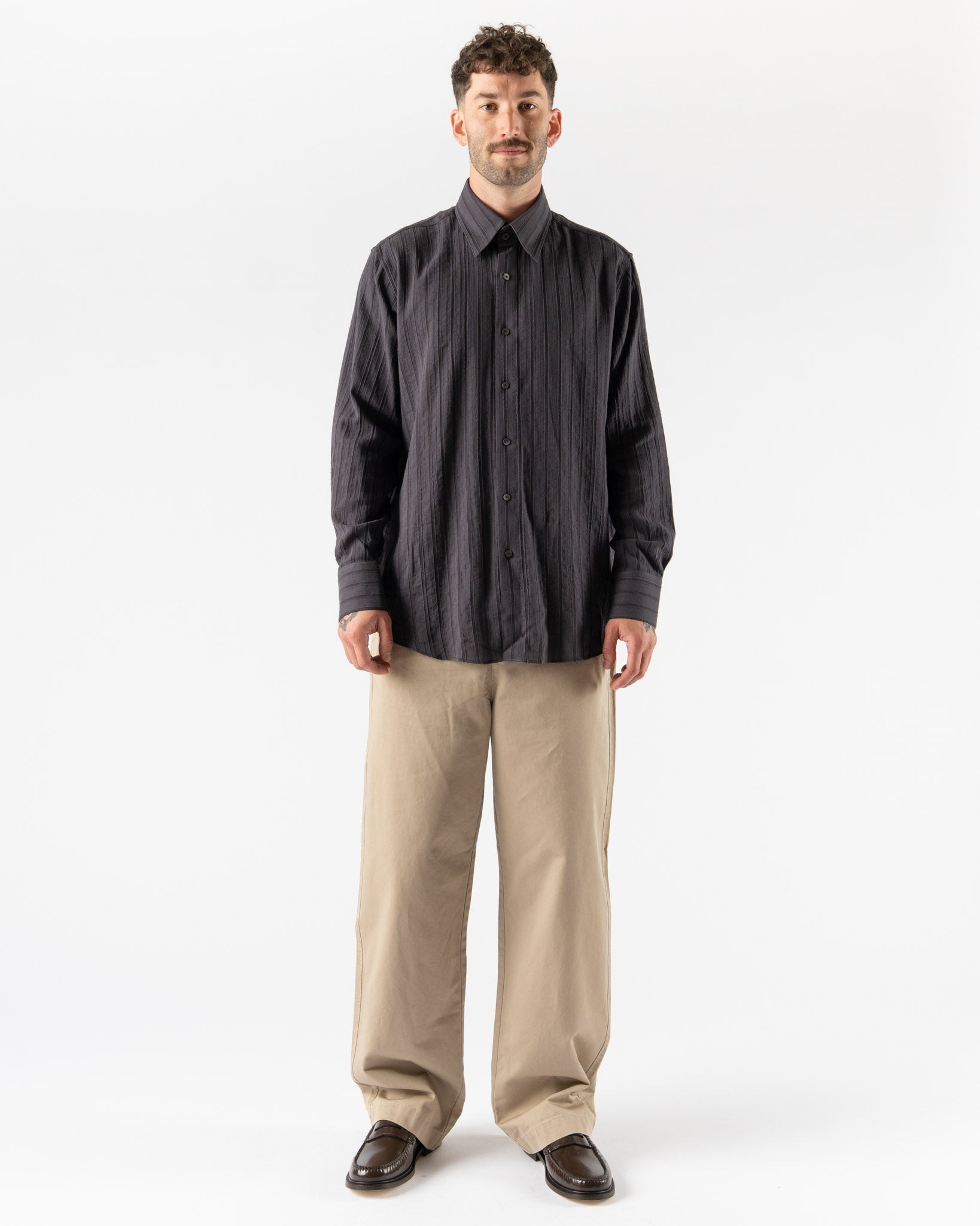 Carter Young Business Shirt in Navy Enzyme Stripe