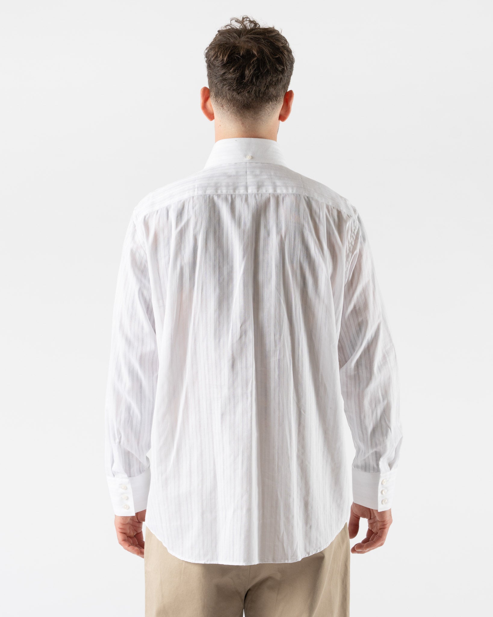 Carter Young Business Shirt in White Tonal Stripe
