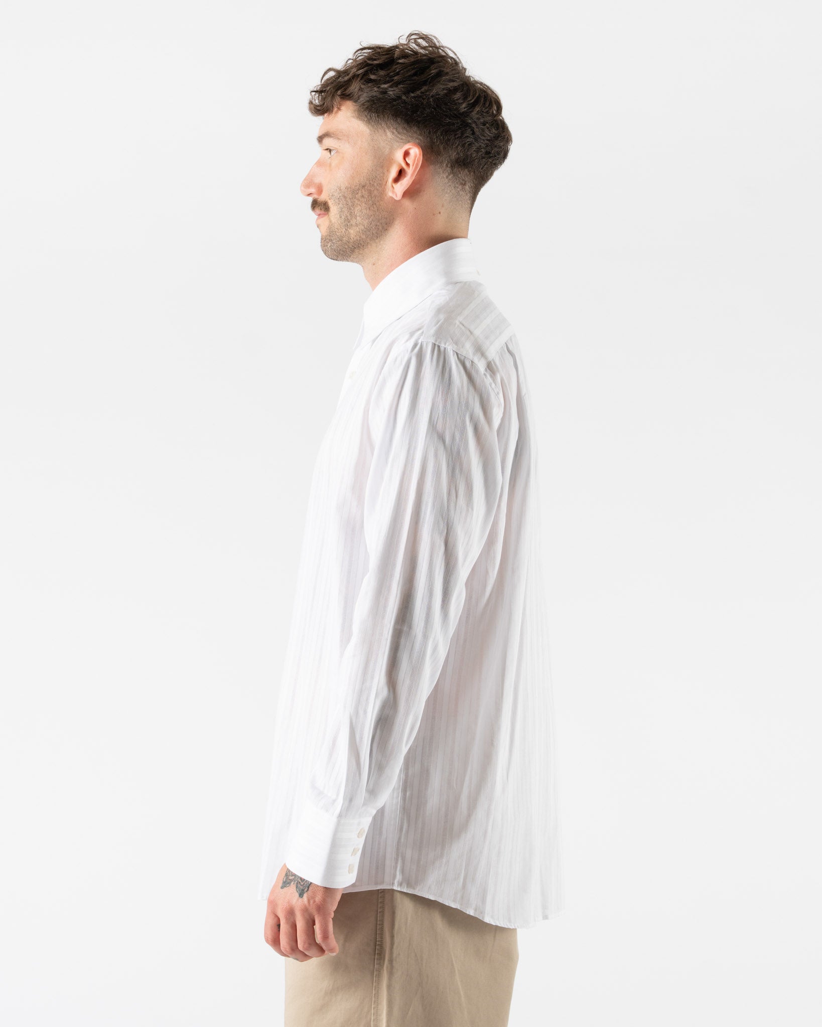 Carter Young Business Shirt in White Tonal Stripe